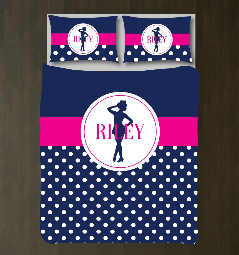 Tap Dance With Polka Dots Customized Navy Blue, Hot Pink And White Duvet Cover Bedding Set