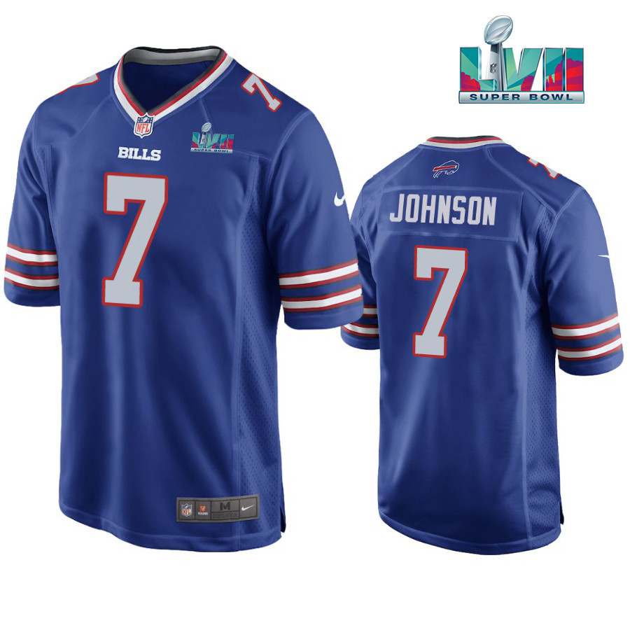 Taron Johnson 7 Buffalo Bills Super Bowl LVII Logo Game Player Men Stitched Jersey – Royal Stitched Jersey