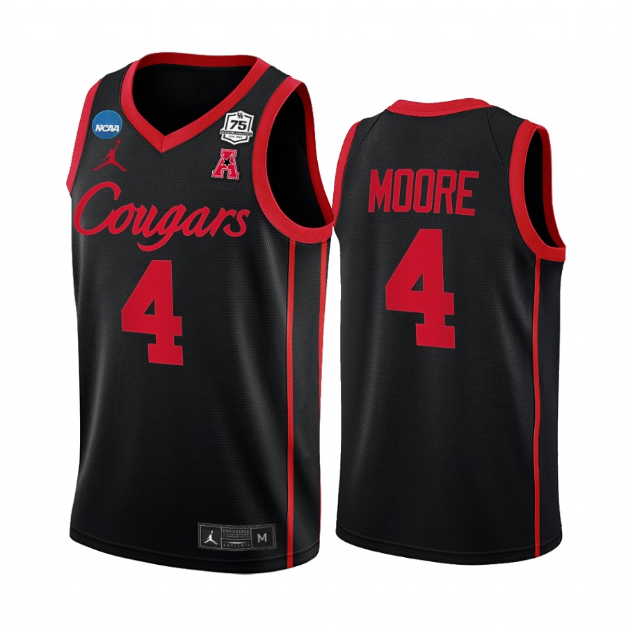 Taze Moore Houston Cougars Black Jersey 2022 NCAA March Madness 75th