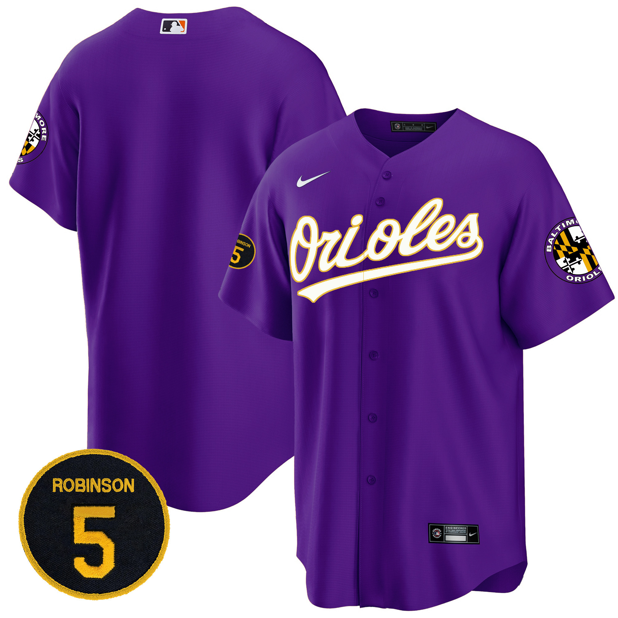 Team Baltimore Orioles Purple Robinson Patch Cool Base Jersey - All Stitched