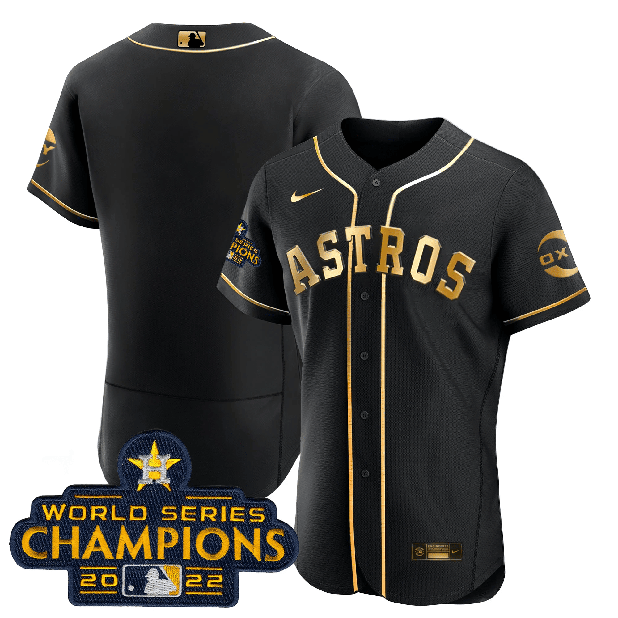 Team Houston Astros 2022 Champions Black Gold Rush Flex Base Jersey - All Stitched