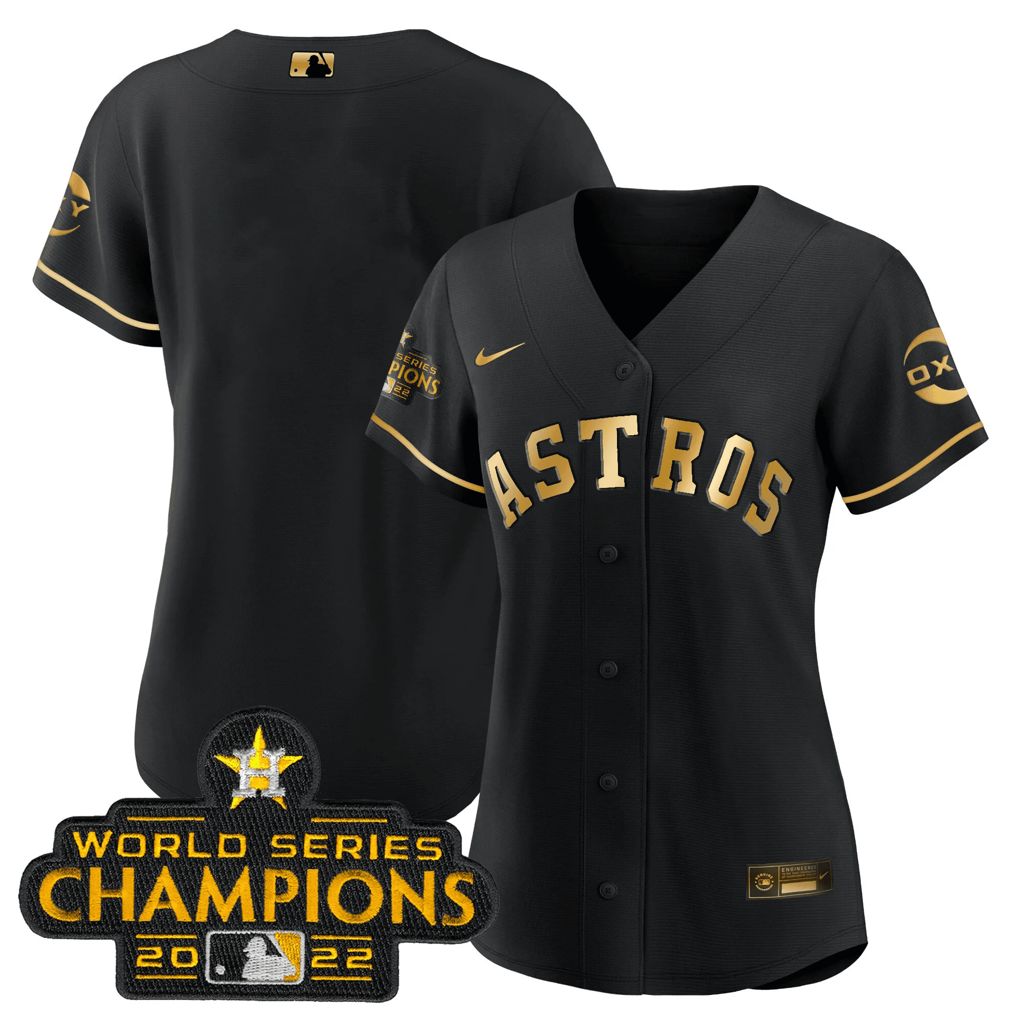 Team Houston Astros 2022 Champions Black Gold Rush Flex Base Jersey - All Stitched