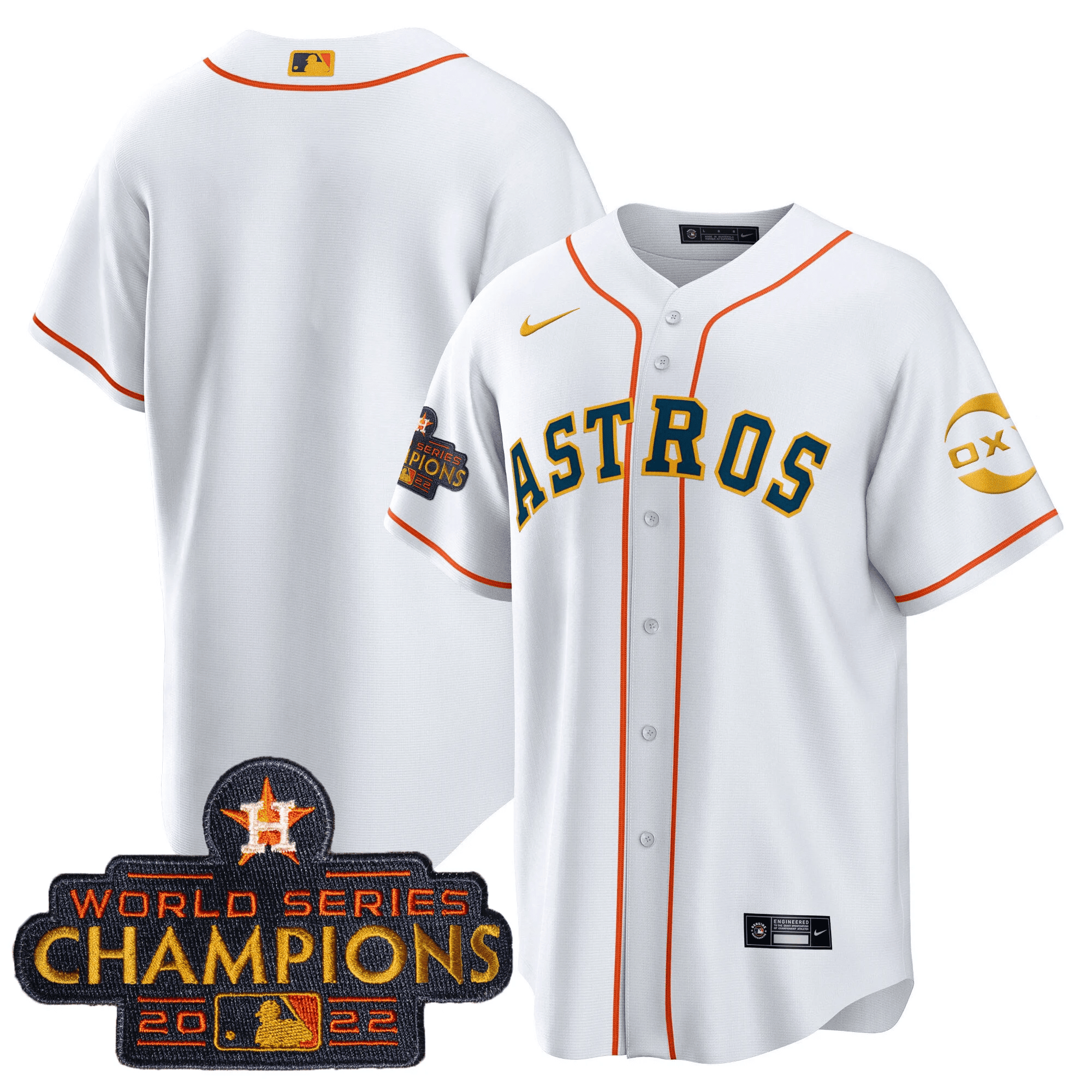 Team Houston Astros 2022 Champions Gold Rush Oxy Patch Cool Base Jersey - All Stitched