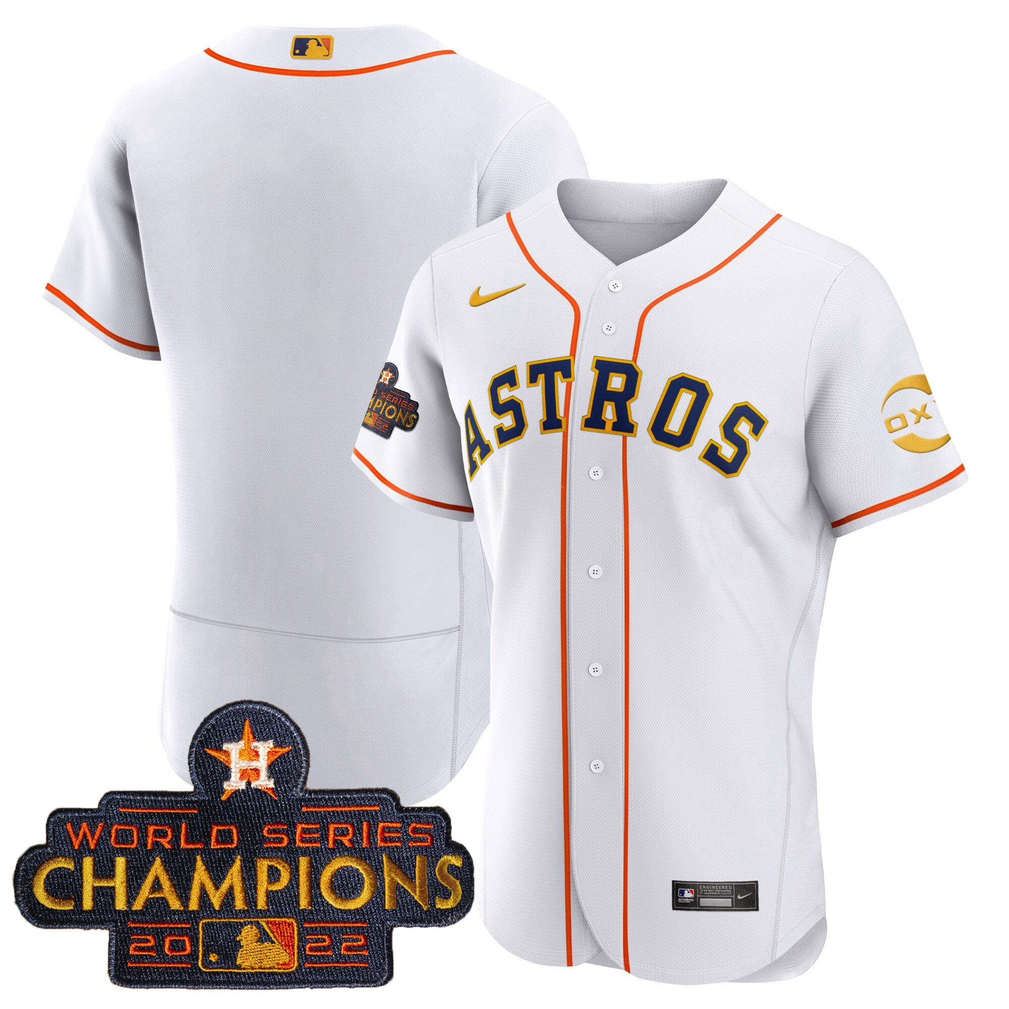 Team Houston Astros 2022 Champions Gold Rush Oxy Patch Flex Base Jersey - All Stitched