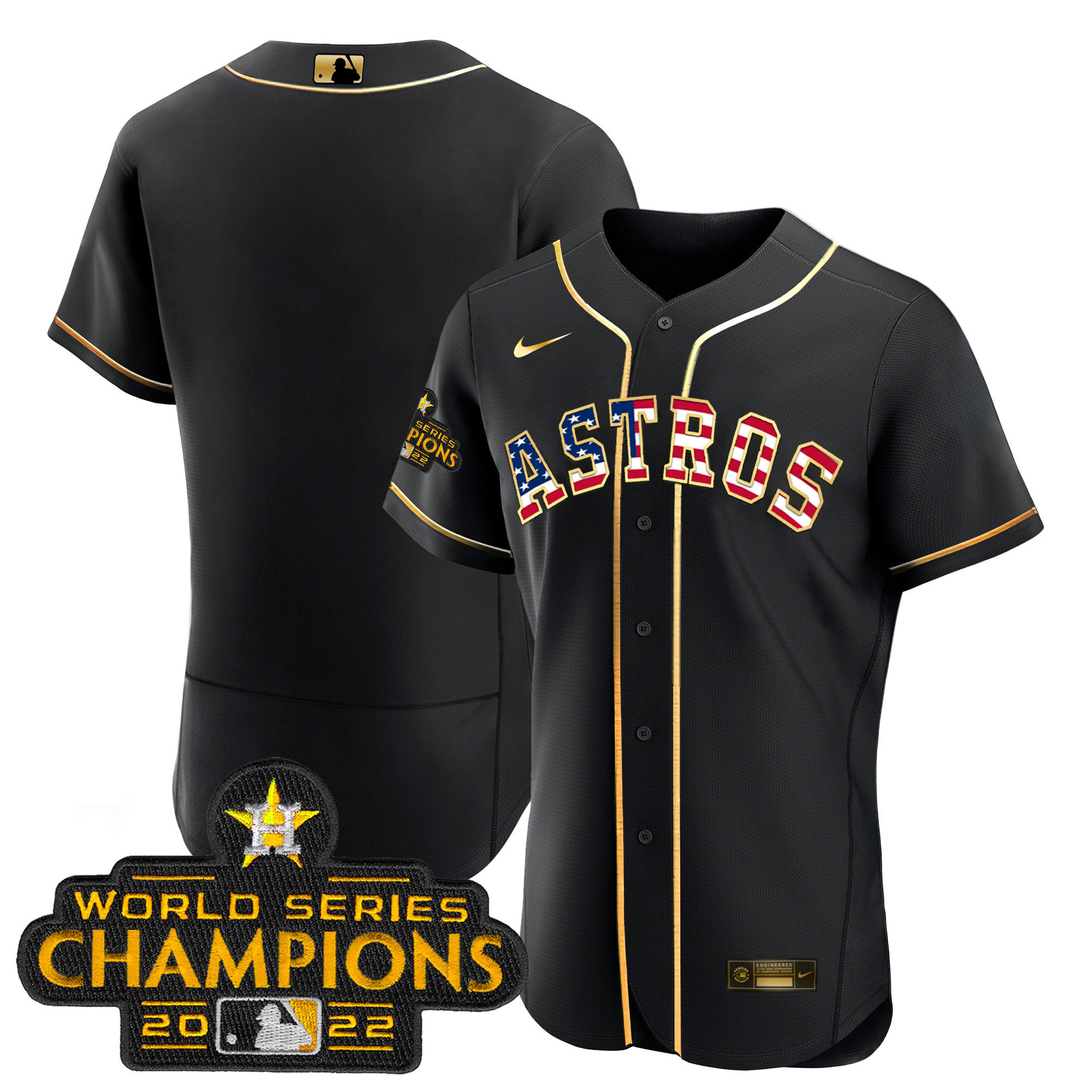 Team Houston Astros 2023 Gold Flag Flex Base Collection Jersey - All Stitched
