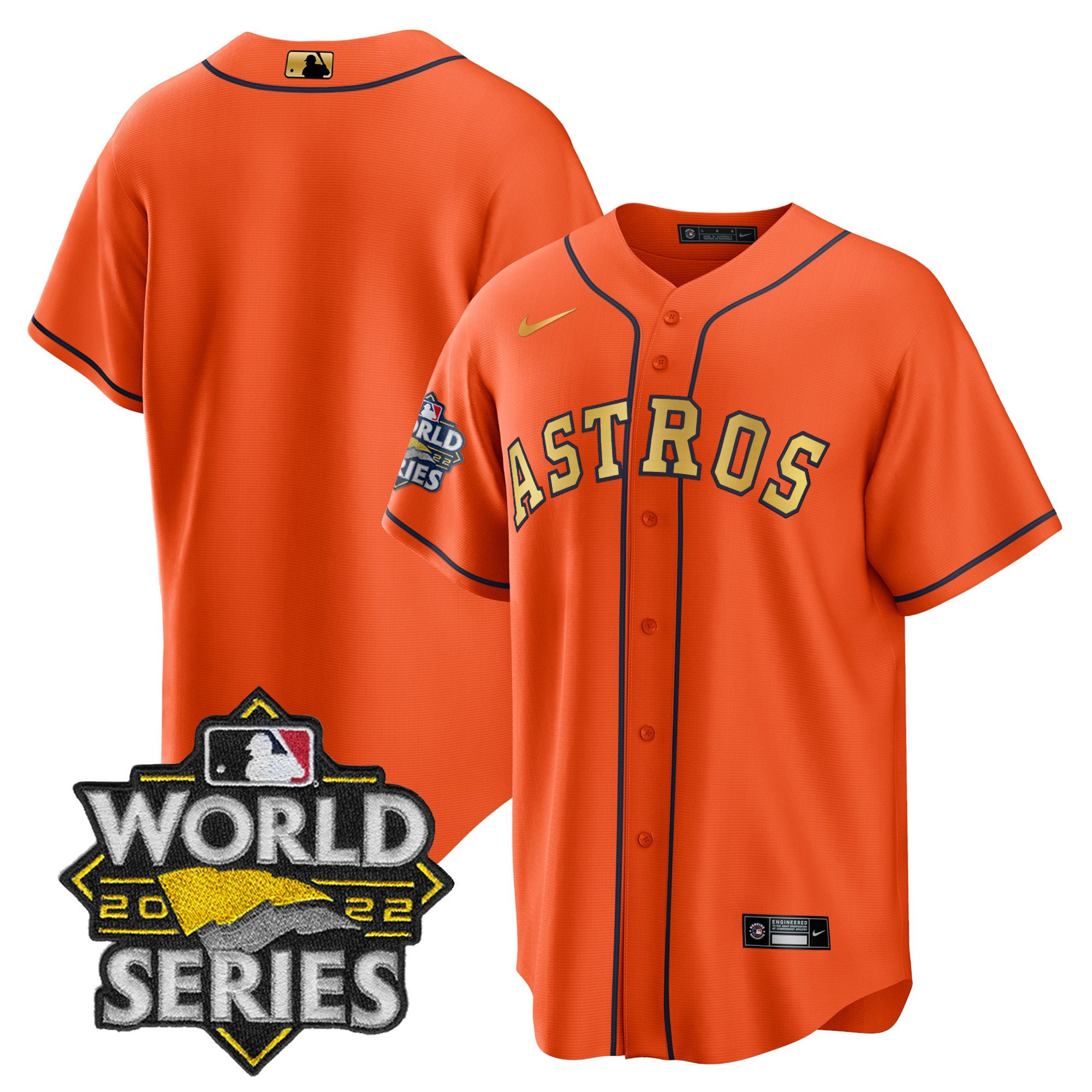 Team Houston Astros 2023 World Series Orange Gold Jersey - All Stitched
