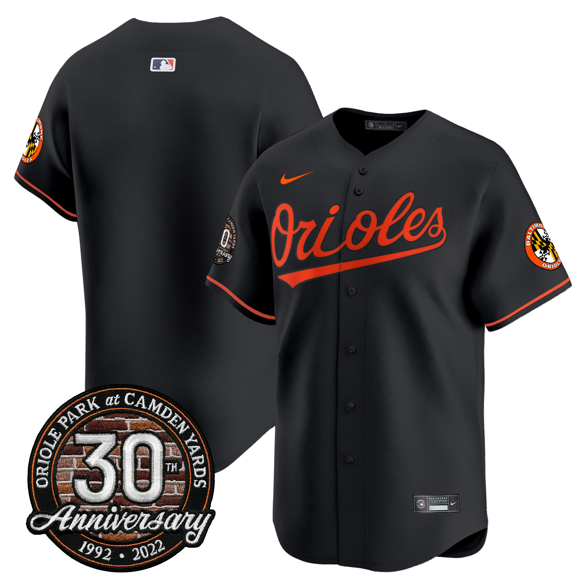Team Men’s Baltimore Orioles Camden Yards 30th Anniversary Patch Vapor Premier Limited Black Jersey - All Stitched
