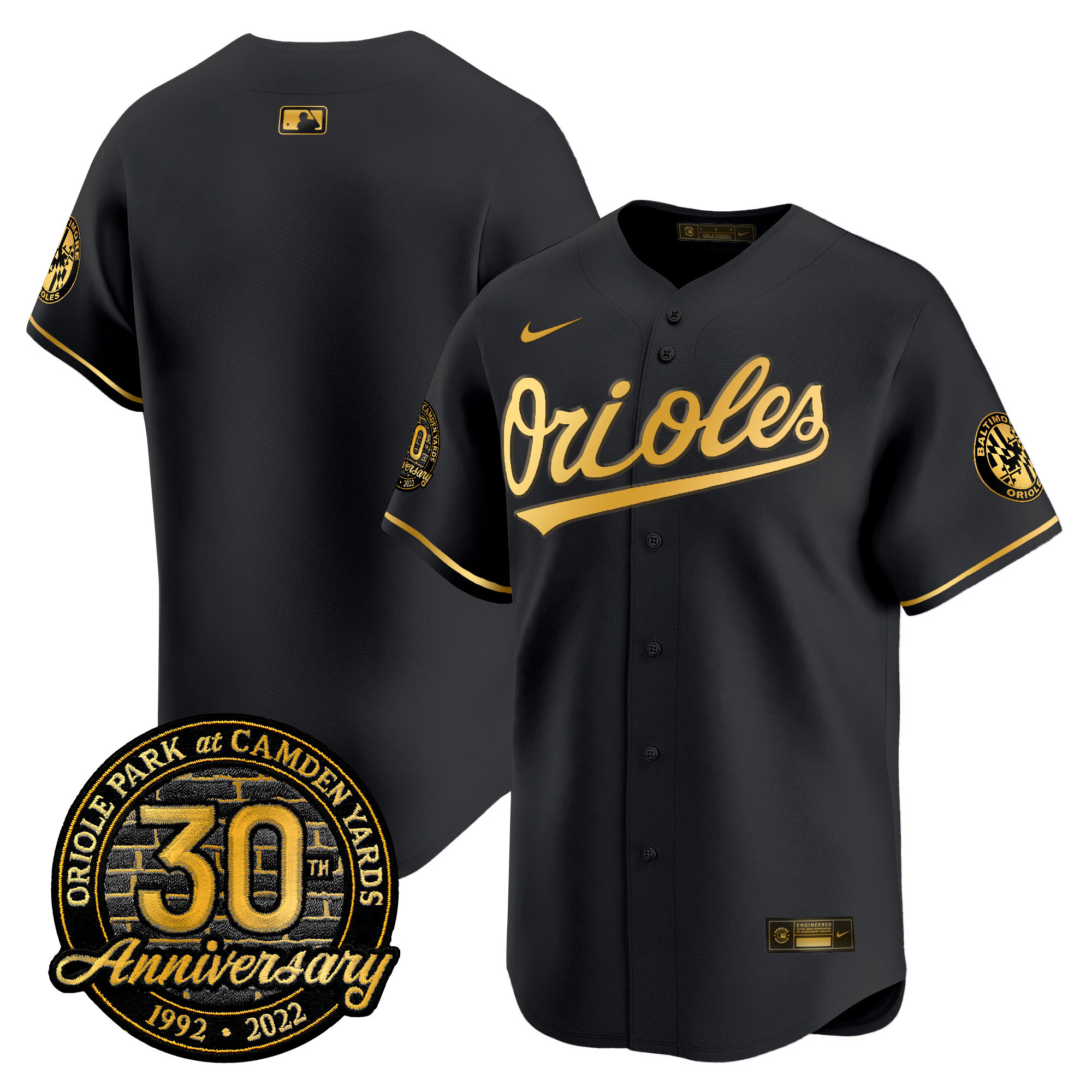 Team Men’s Baltimore Orioles Camden Yards 30th Anniversary Patch Vapor Premier Limited Black Limited Jersey - All Stitched