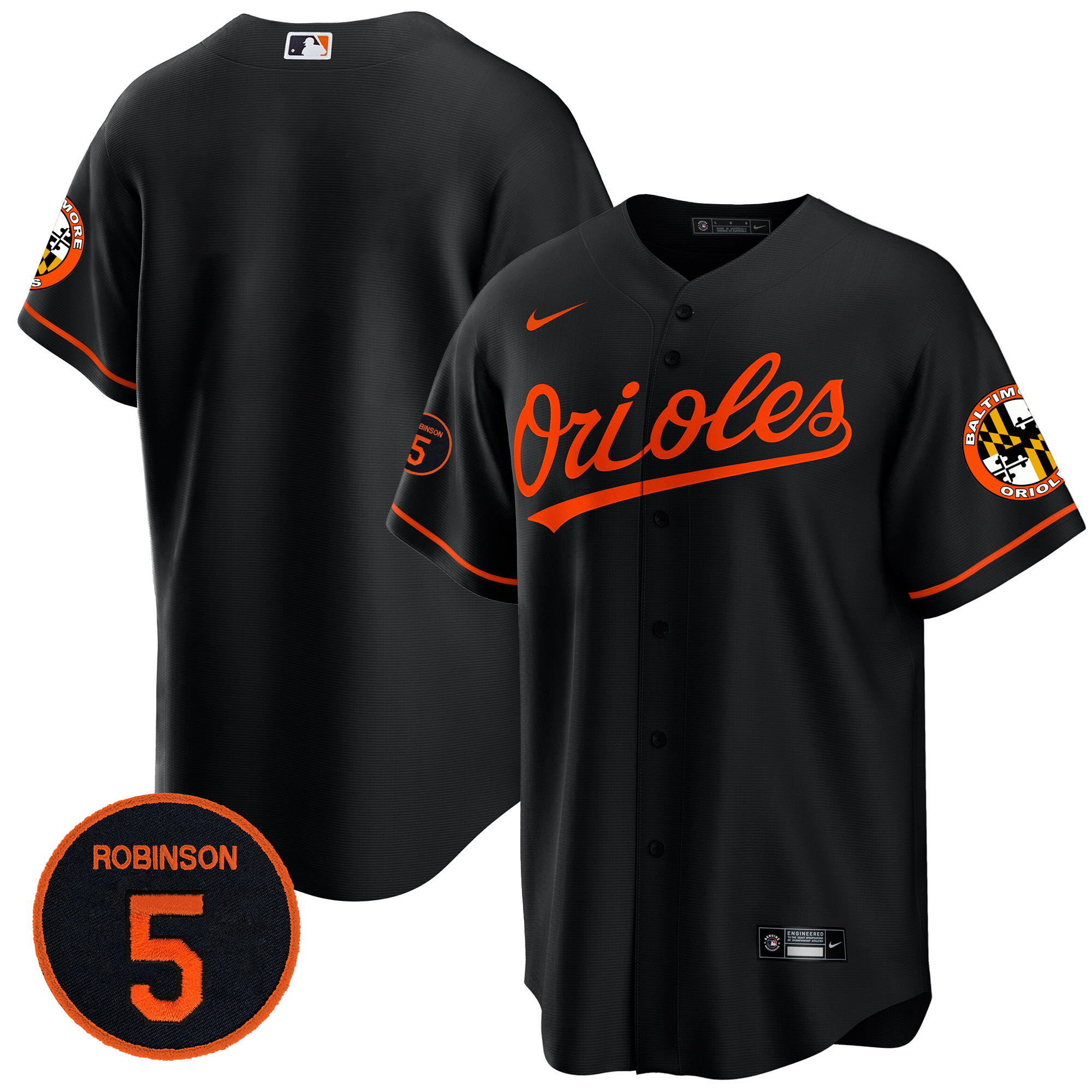 Team Men’s Baltimore Orioles Robinson Patch Cool Base Black Jersey - All Stitched