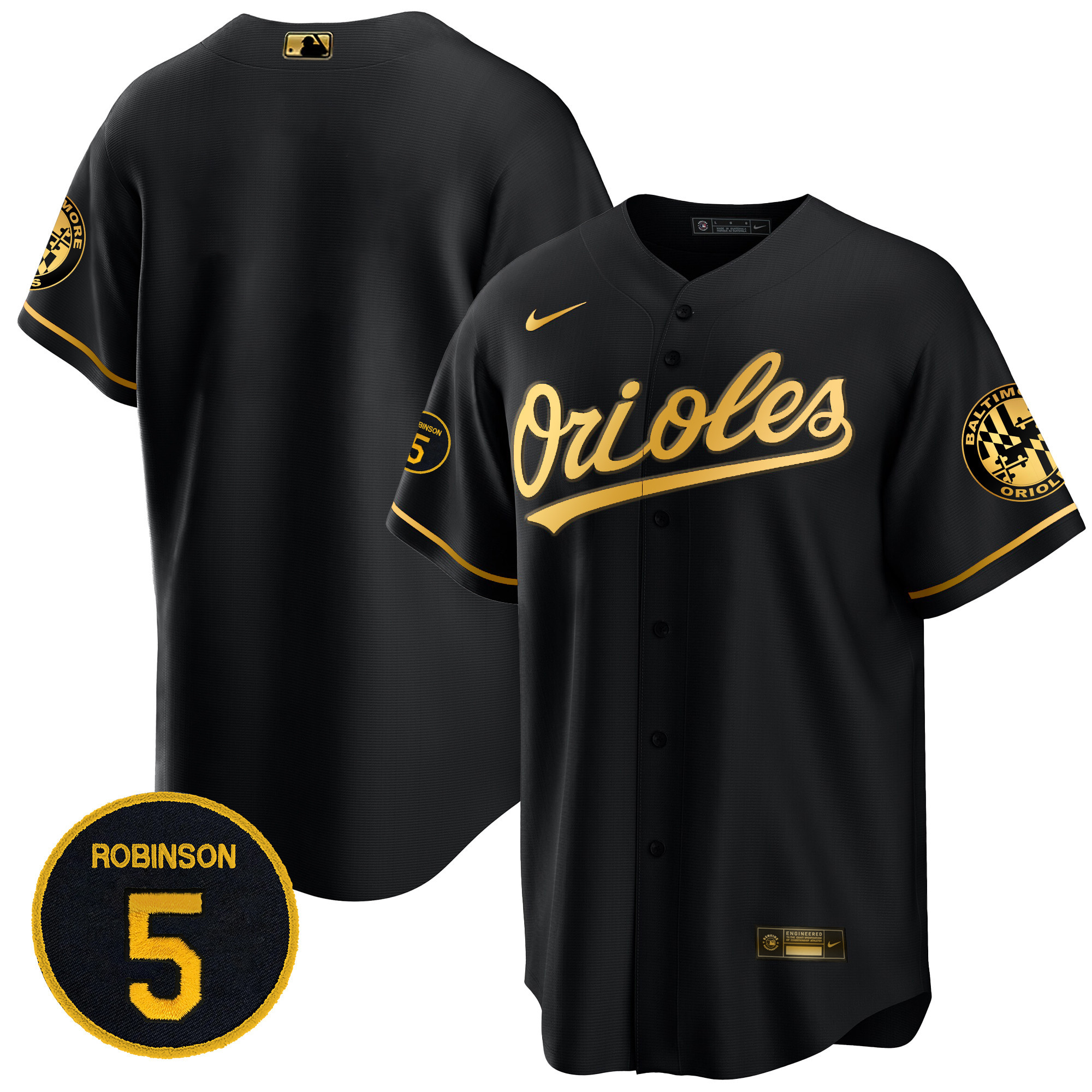 Team Men’s Baltimore Orioles Robinson Patch Cool Base Black Limited Jersey - All Stitched