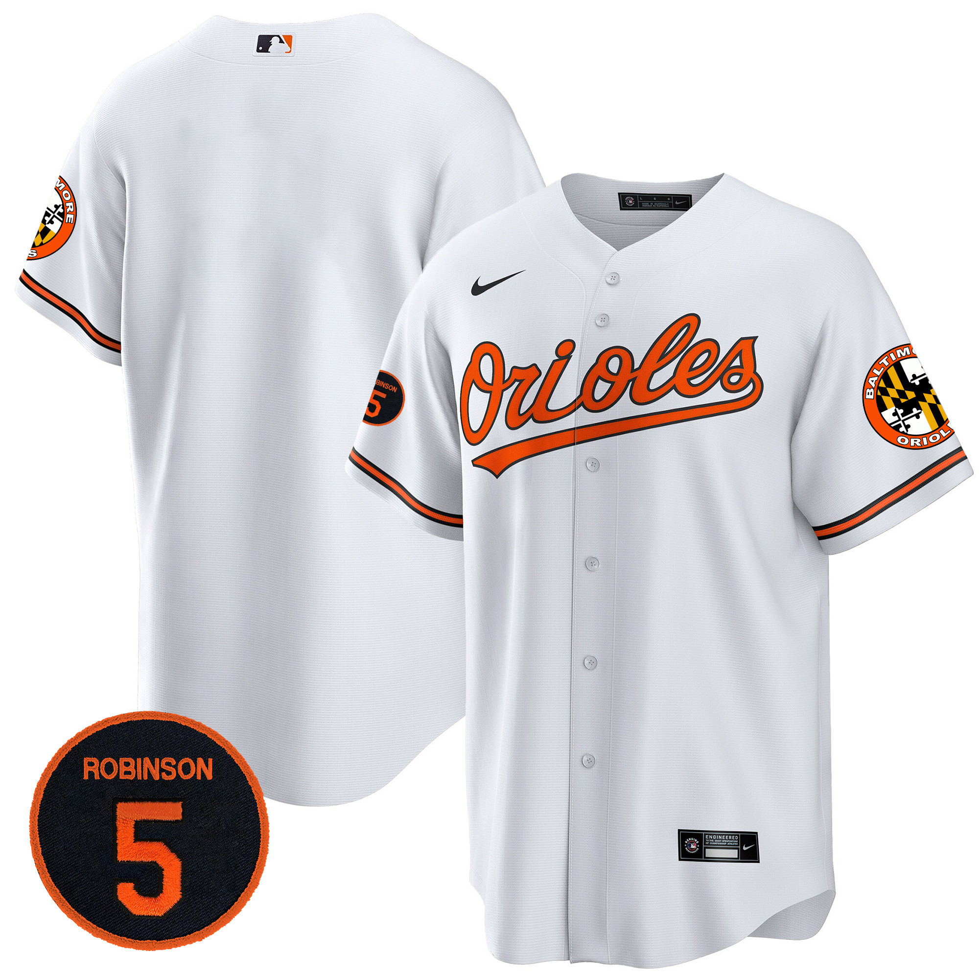 Team Men’s Baltimore Orioles Robinson Patch Cool Base White Jersey - All Stitched