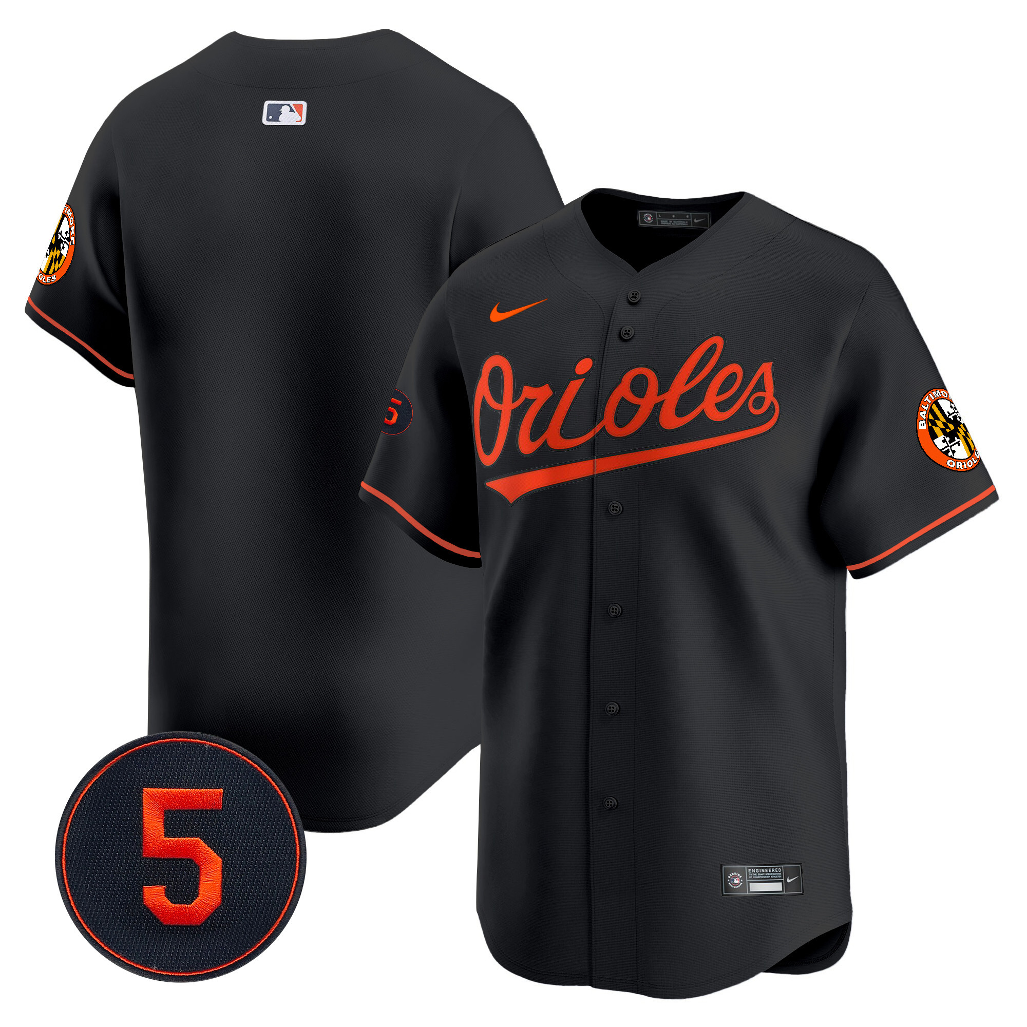 Team Men’s Baltimore Orioles Robinson Patch Vapor Premier Limited Black Jersey - All Stitched
