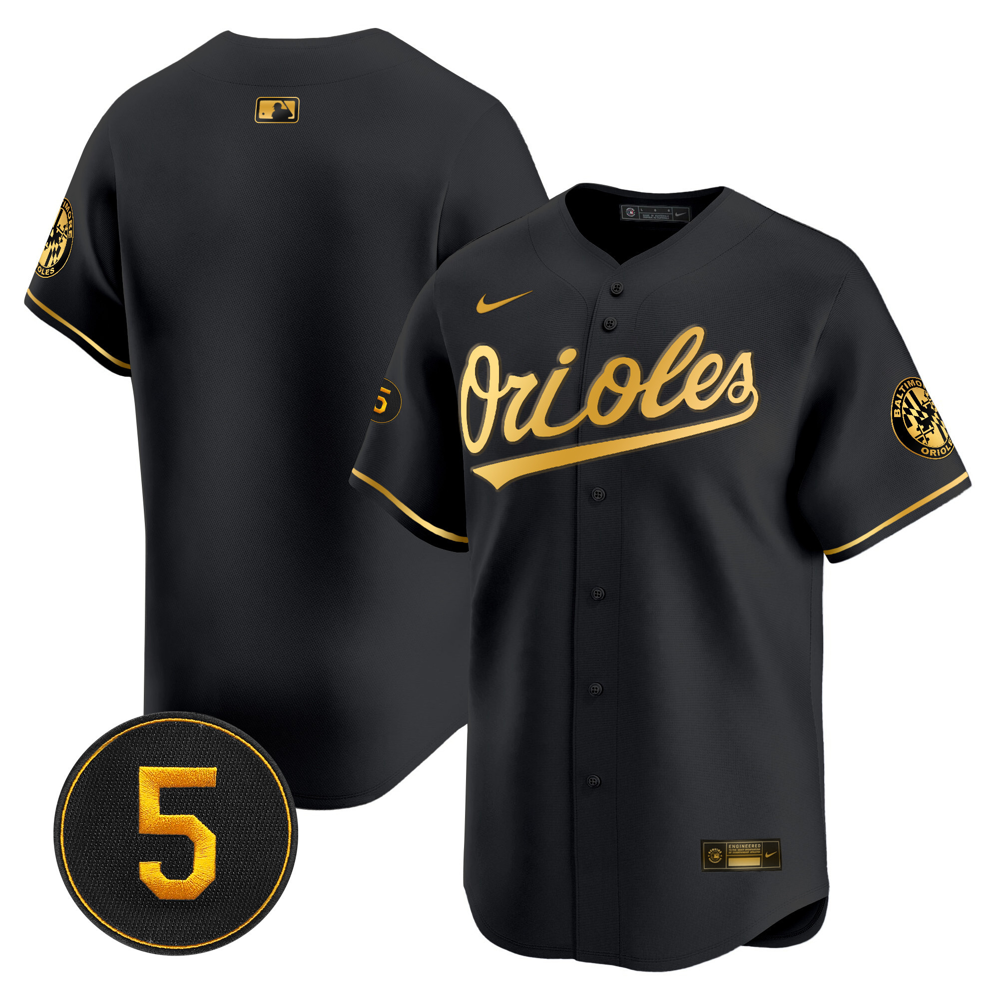 Team Men’s Baltimore Orioles Robinson Patch Vapor Premier Limited Black Limited Jersey - All Stitched