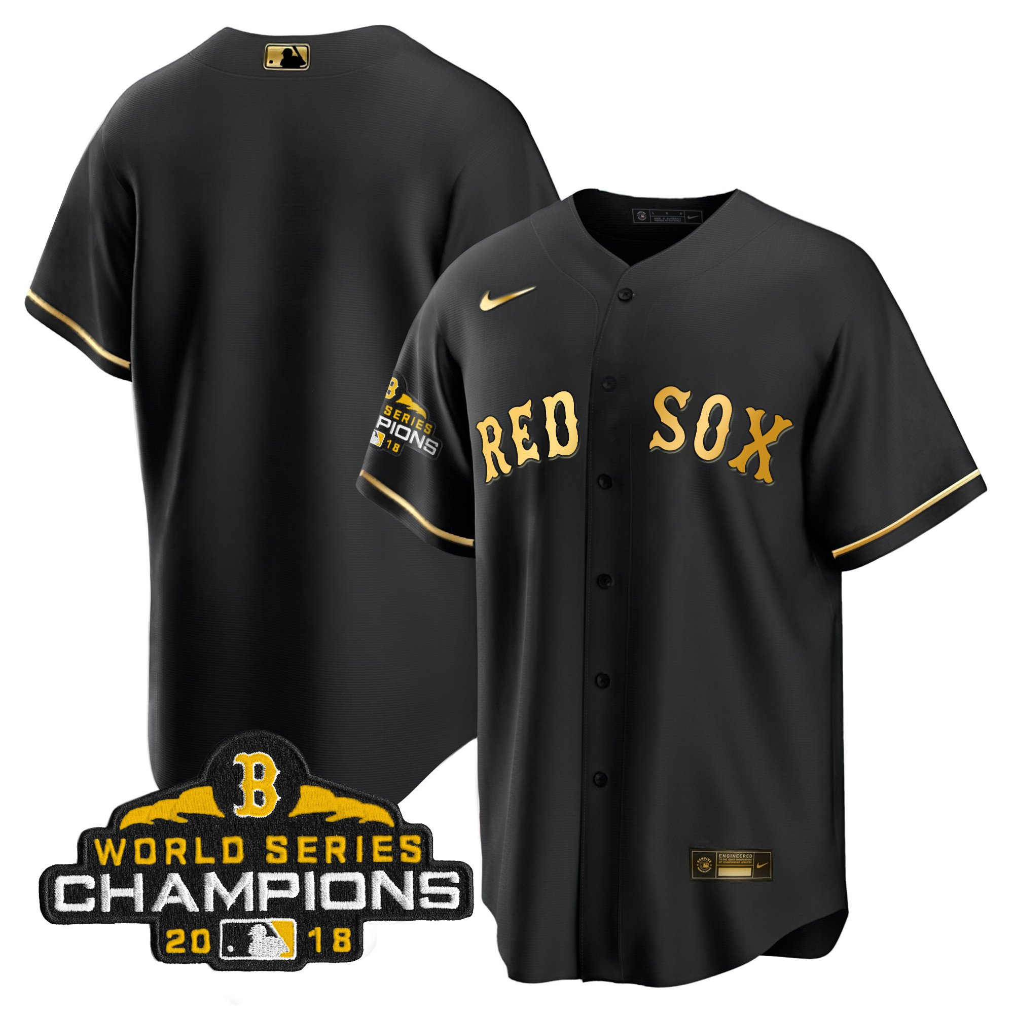 Team Men Boston Red Sox World Series Champion 2018 Gold Cool Black Jersey - All Stitched