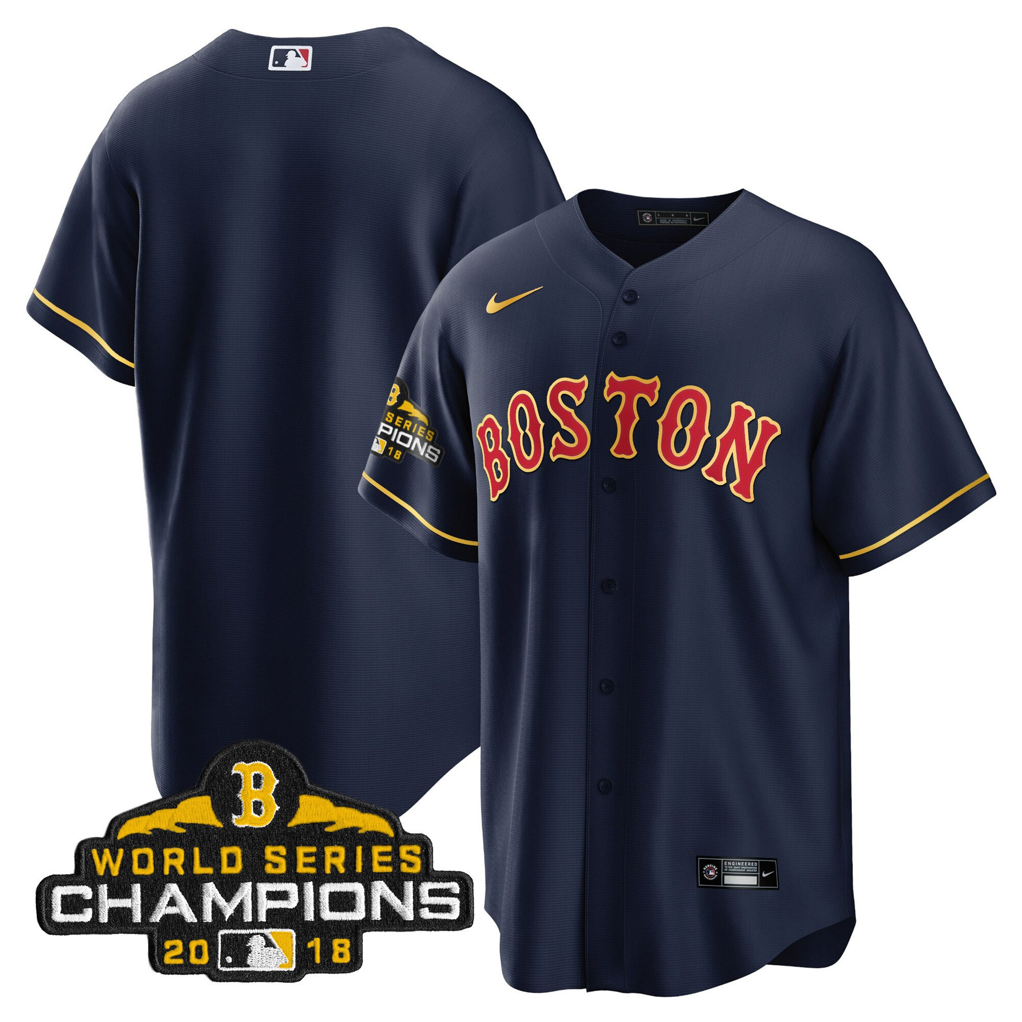 Team Men Boston Red Sox World Series Champion 2018 Gold Cool Navy Jersey - All Stitched