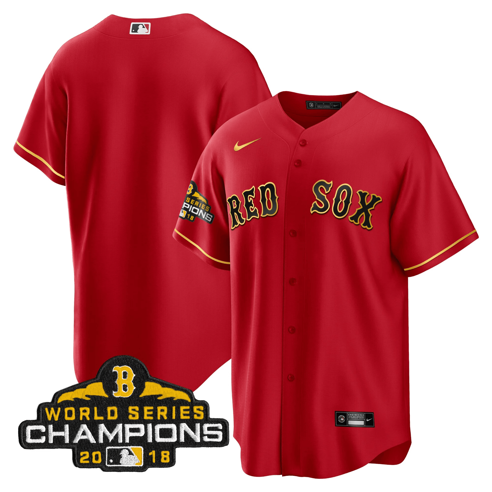 Team Men Boston Red Sox World Series Champion 2018 Gold Cool Red Jersey - All Stitched