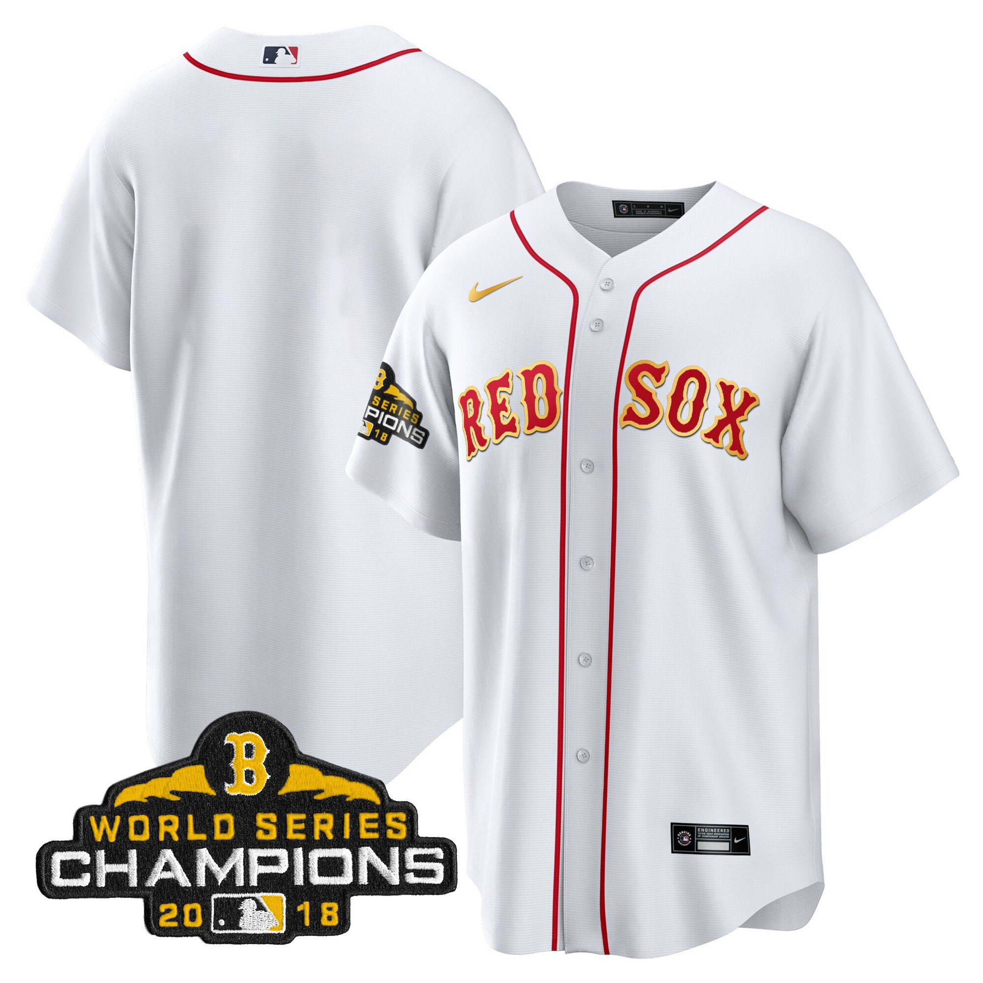 Team Men Boston Red Sox World Series Champion 2018 Gold Cool White Jersey - All Stitched