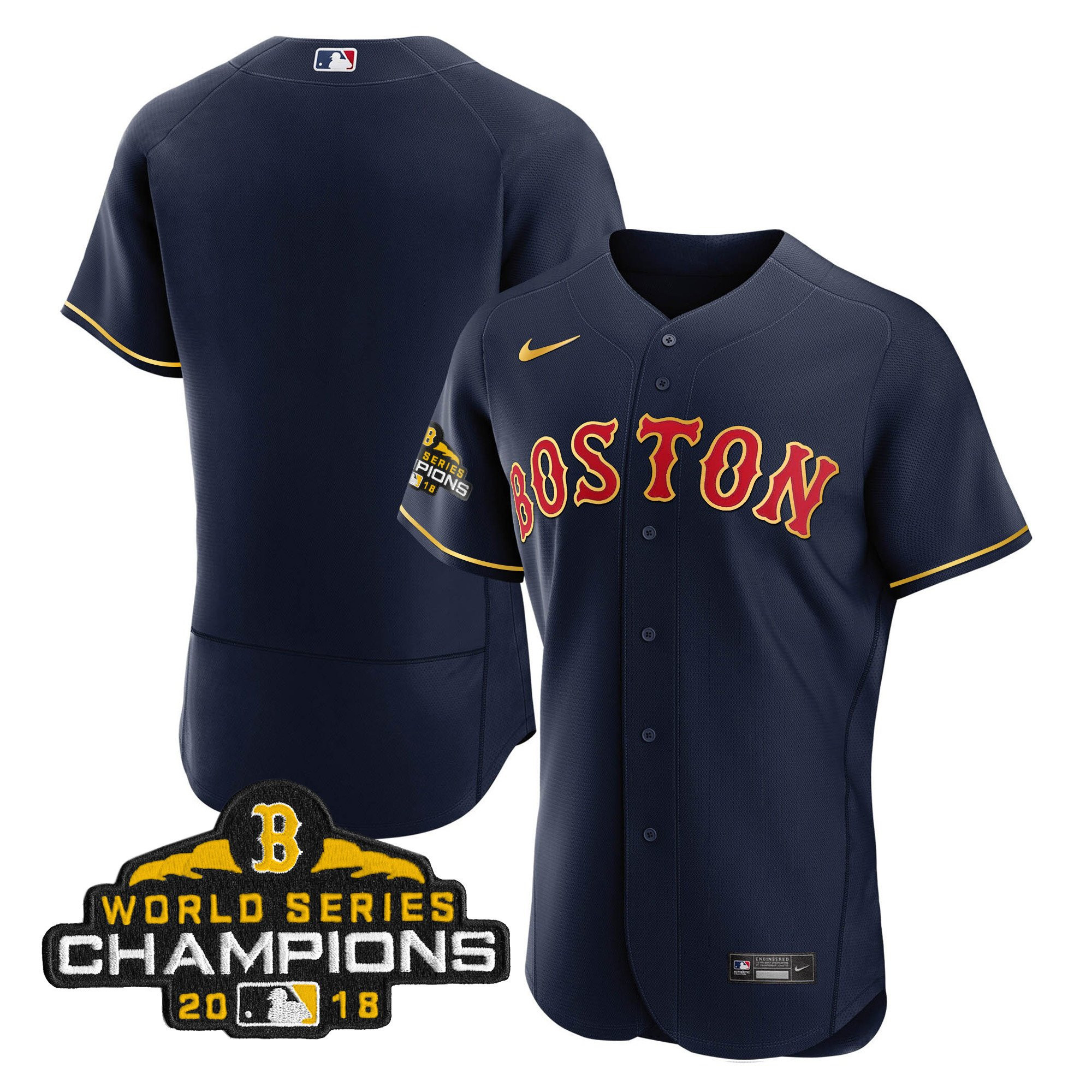 Team Men Boston Red Sox World Series Champion 2018 Gold Flex Navy Jersey - All Stitched