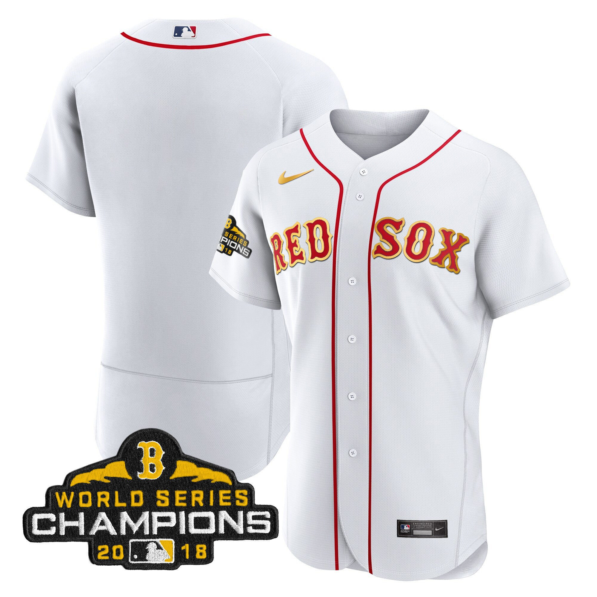 Team Men Boston Red Sox World Series Champion 2018 Gold Flex White Jersey - All Stitched
