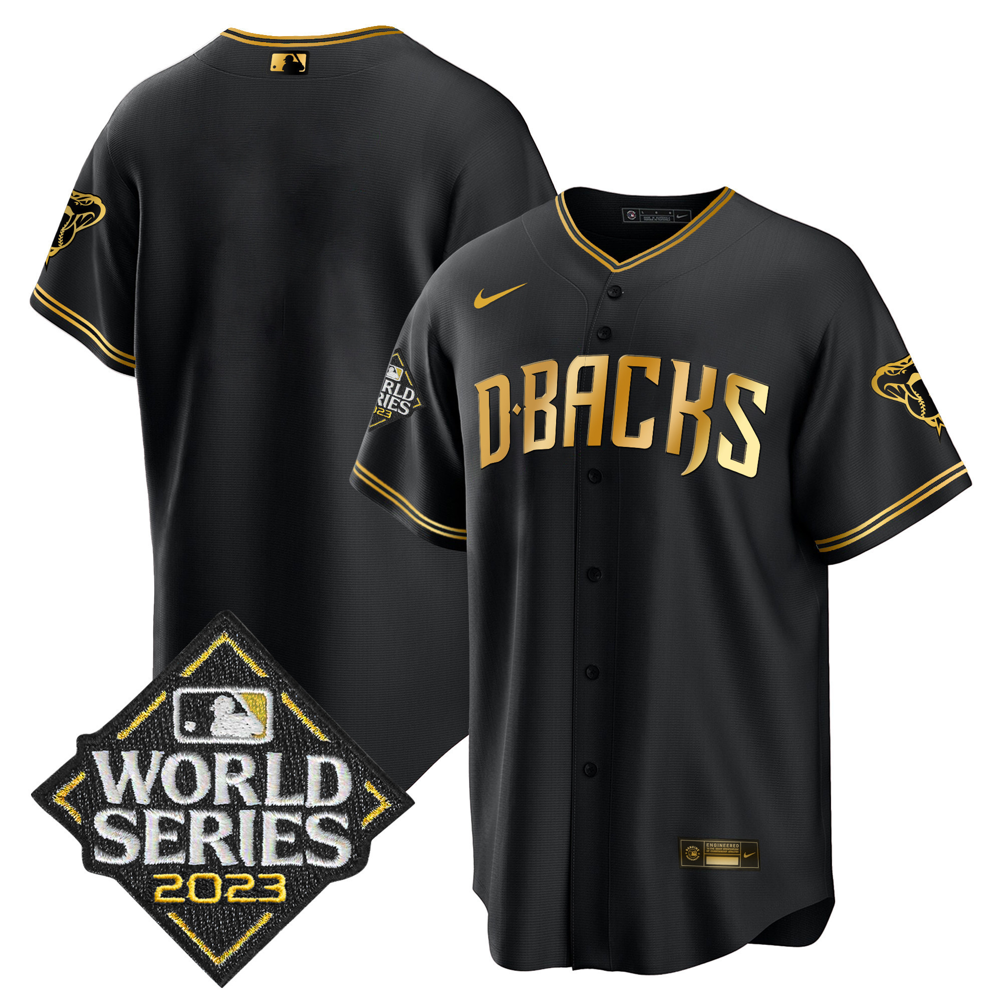 Team Men's Arizona Diamondbacks 2023 World Series Cool Base Gold Black Limited Jersey - All Stitched