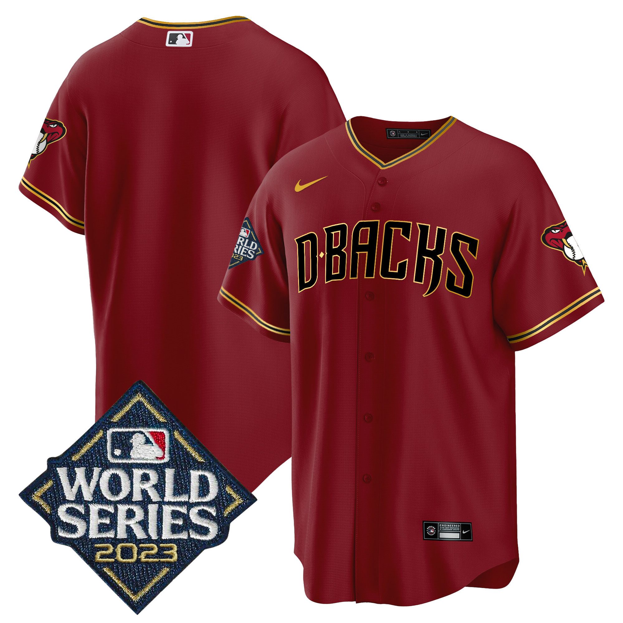 Team Men's Arizona Diamondbacks 2023 World Series Cool Base Gold Crimson Gold Jersey - All Stitched
