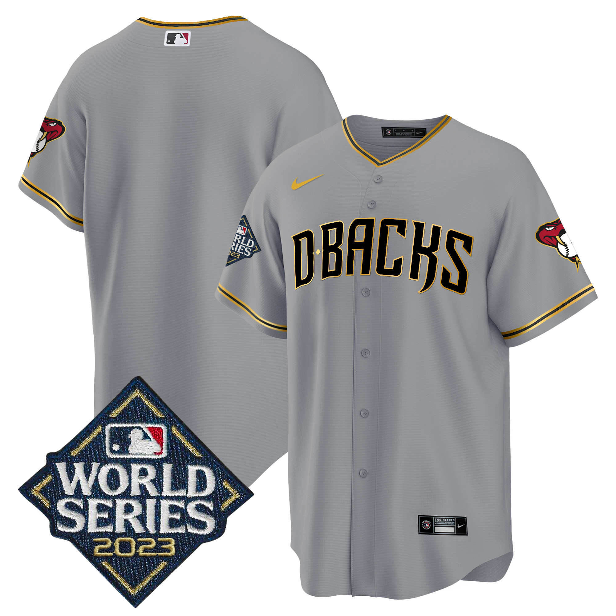 Team Men's Arizona Diamondbacks 2023 World Series Cool Base Gold Gray Gold Jersey - All Stitched