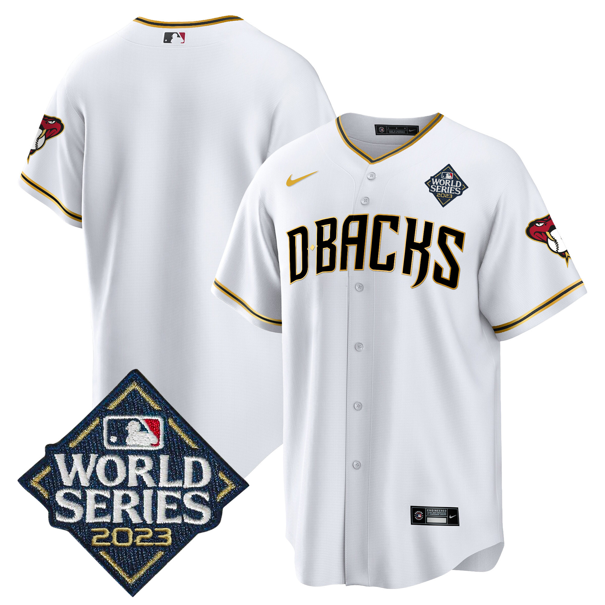Team Men's Arizona Diamondbacks 2023 World Series Cool Base Gold V2 White Gold Jersey - All Stitched