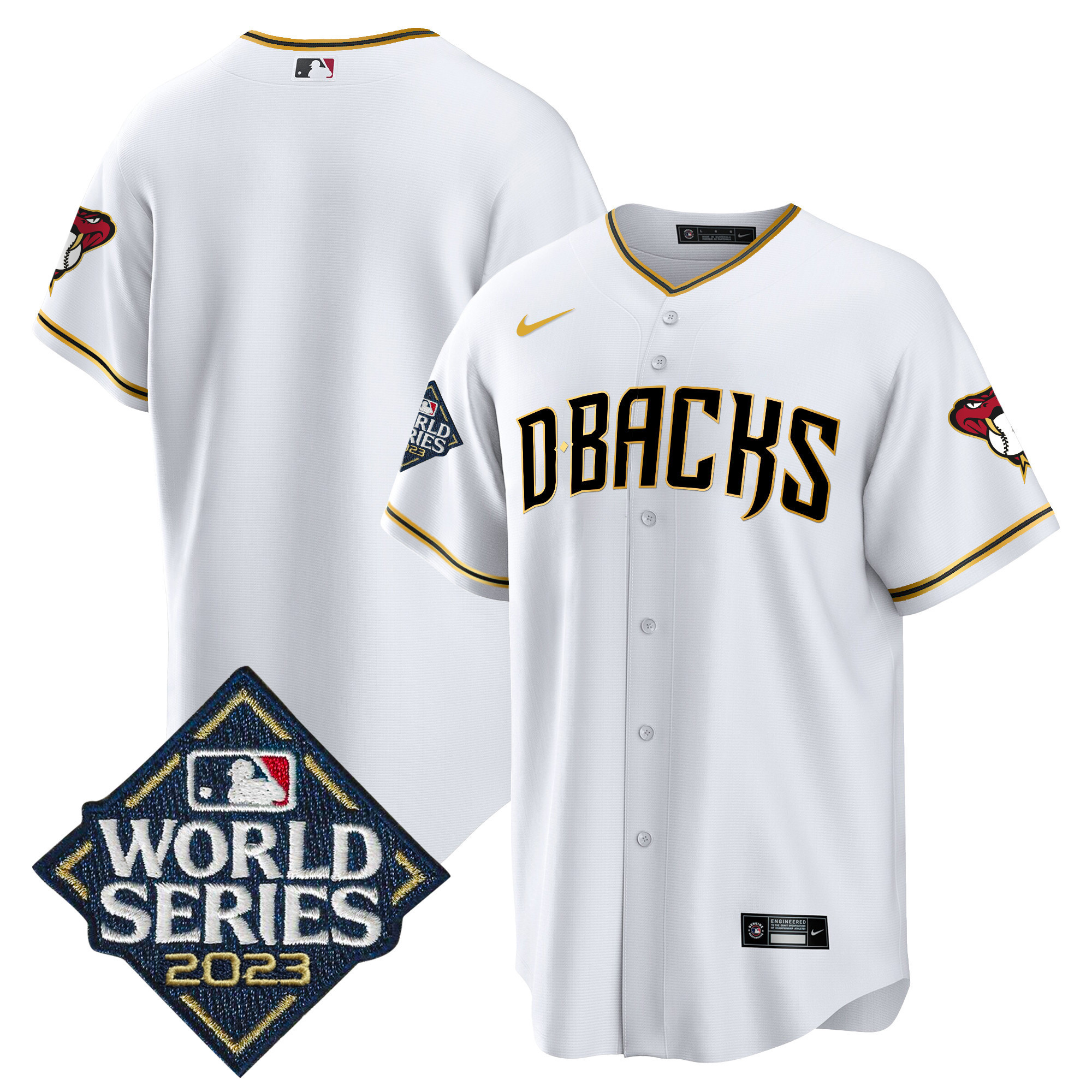 Team Men's Arizona Diamondbacks 2023 World Series Cool Base Gold White Gold Jersey - All Stitched