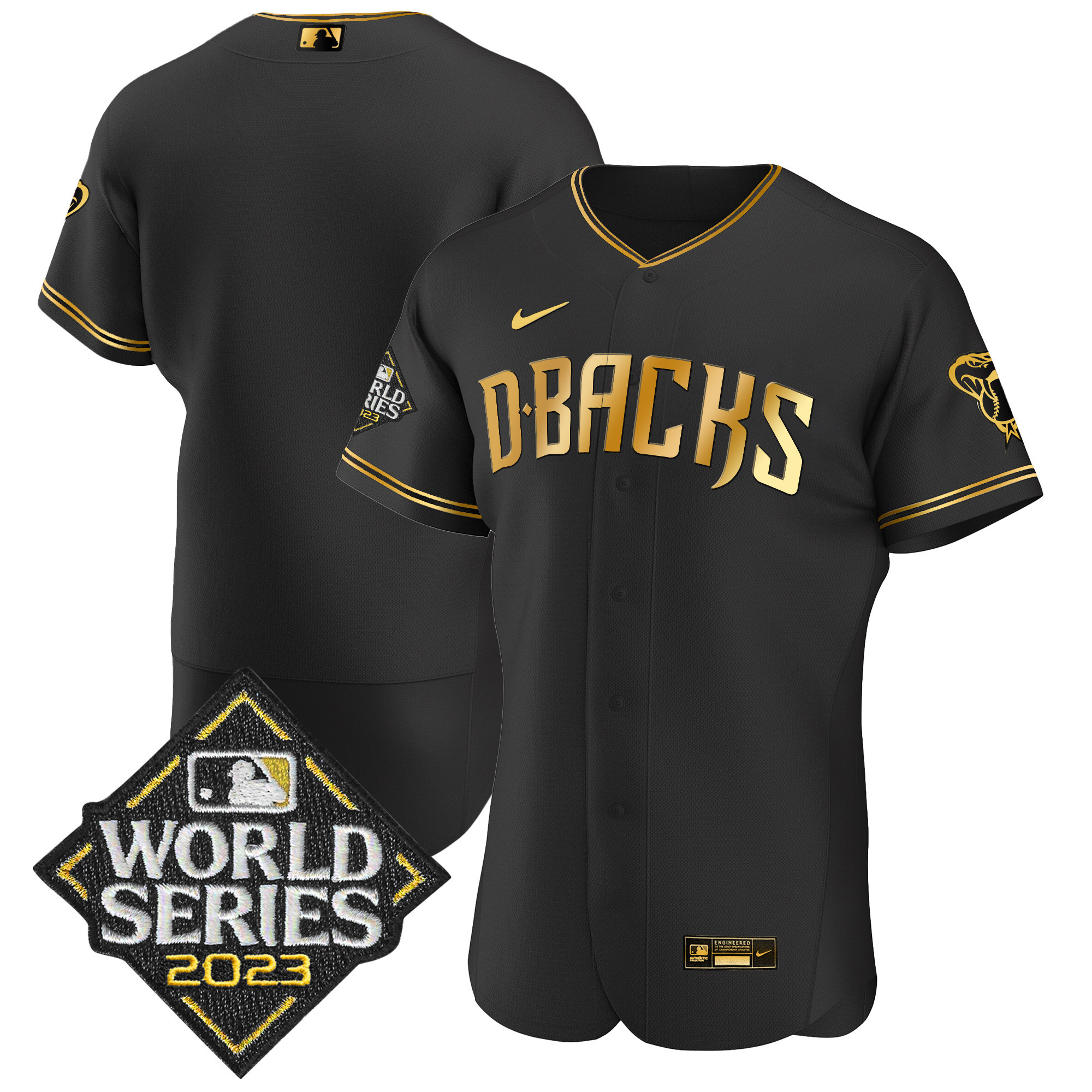 Team Men's Arizona Diamondbacks 2023 World Series Flex Base Gold Black Limited Jersey - All Stitched