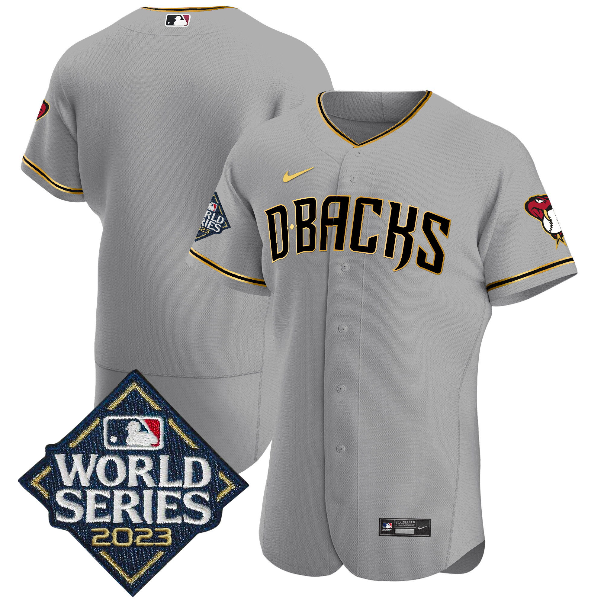 Team Men's Arizona Diamondbacks 2023 World Series Flex Base Gold Gray Gold Jersey - All Stitched