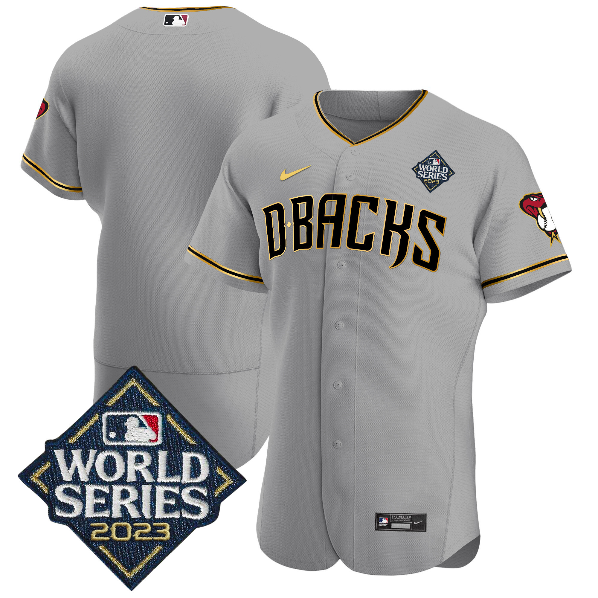 Team Men's Arizona Diamondbacks 2023 World Series Flex Base Gold V2 Gray Gold Jersey - All Stitched