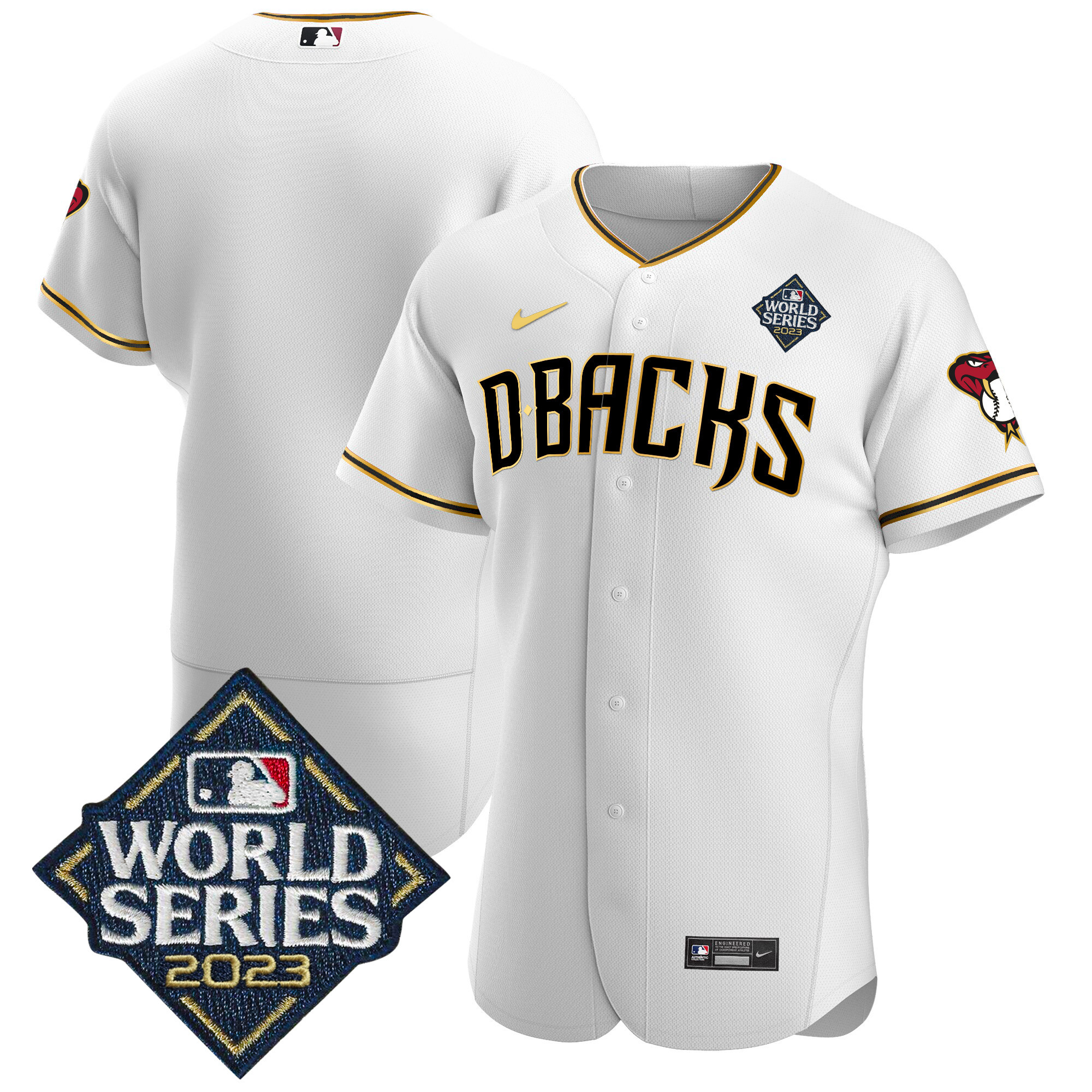 Team Men's Arizona Diamondbacks 2023 World Series Flex Base Gold V2 White Gold Jersey - All Stitched