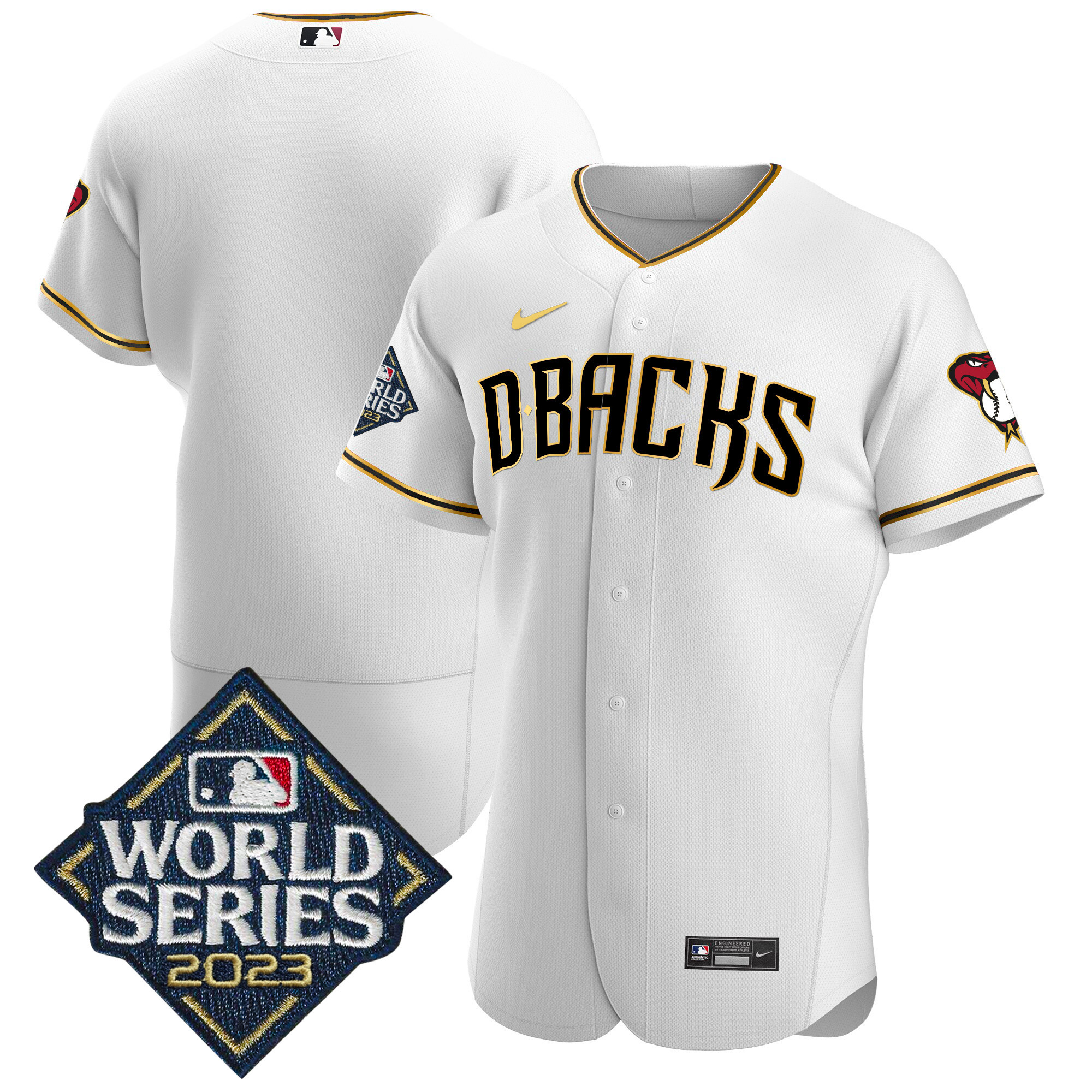 Team Men's Arizona Diamondbacks 2023 World Series Flex Base Gold White Gold Jersey - All Stitched