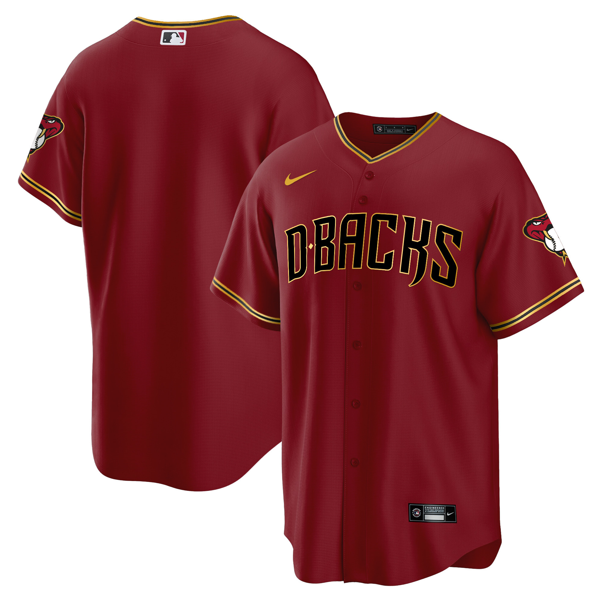 Team Men's Arizona Diamondbacks Cool Base Gold Trim Crimson Gold Jersey - All Stitched