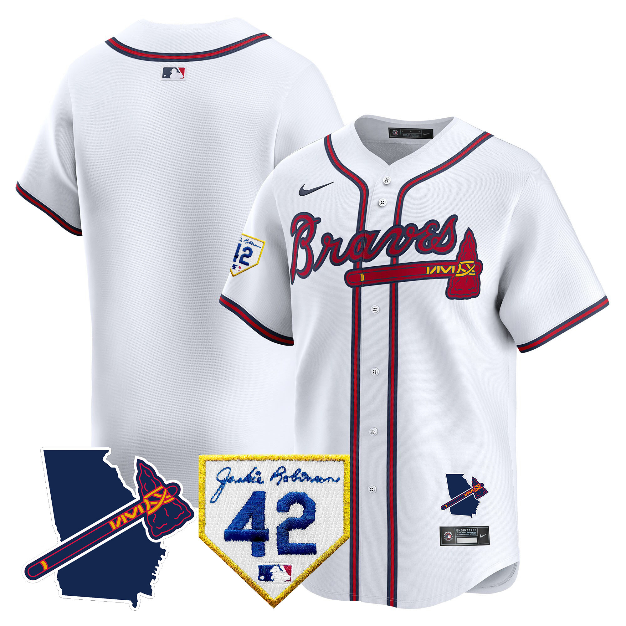 Team Men's Atlanta Braves 2024 Robinson & Georgia Patch Vapor Premier Limited White Jersey - All Stitched