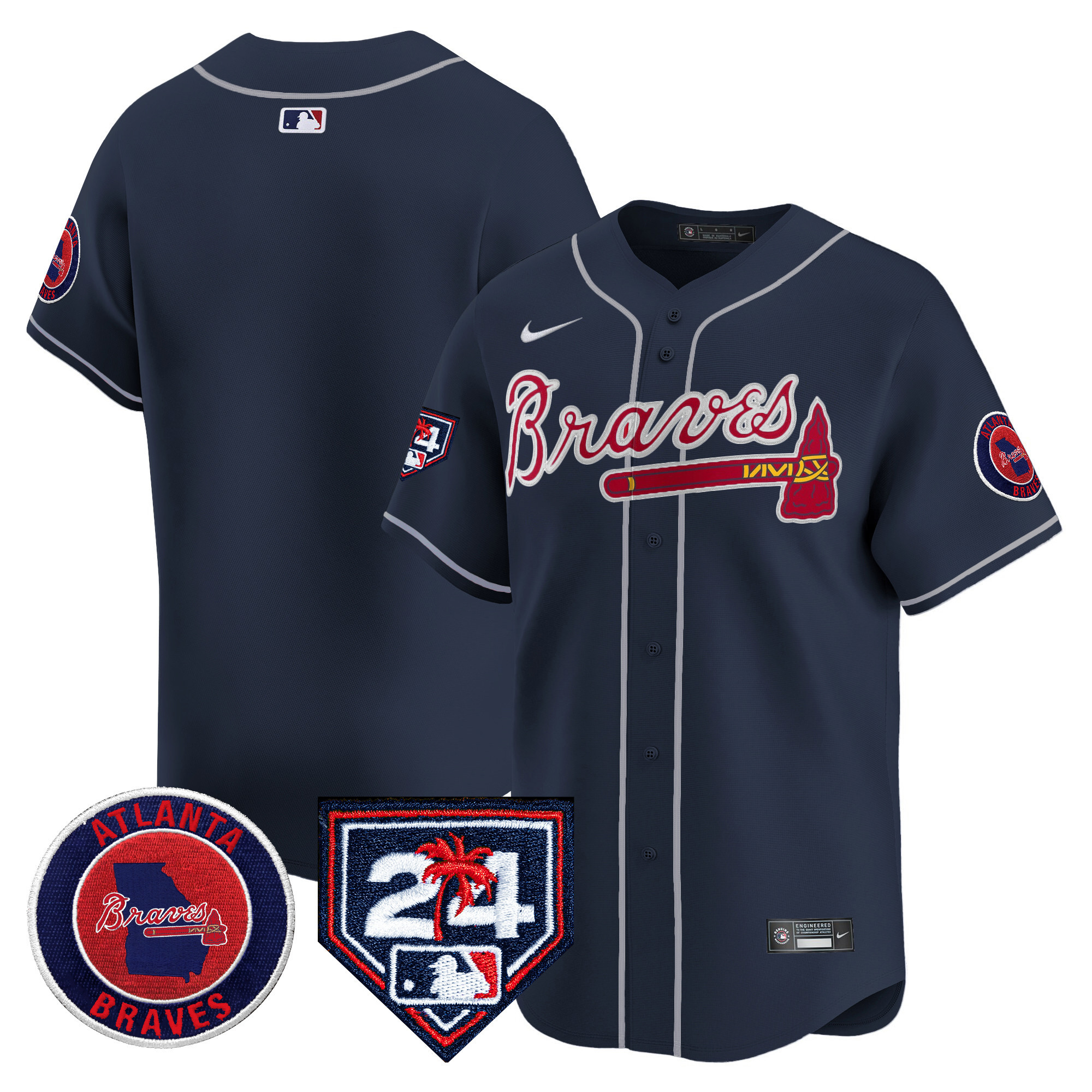 Team Men's Atlanta Braves 2024 Spring Training Patch Vapor Premier Limited Navy Jersey - All Stitched