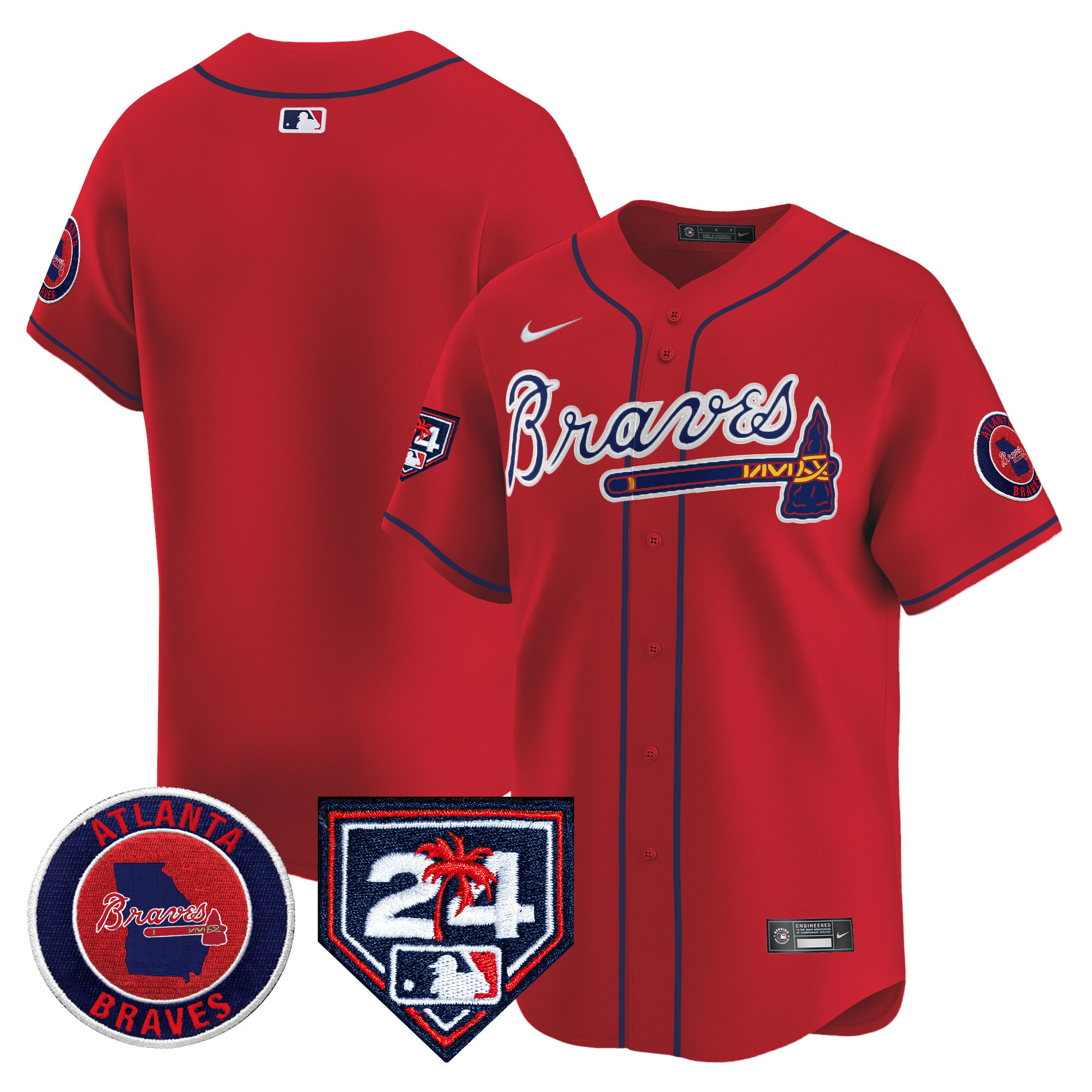 Team Men's Atlanta Braves 2024 Spring Training Patch Vapor Premier Limited Red Jersey - All Stitched