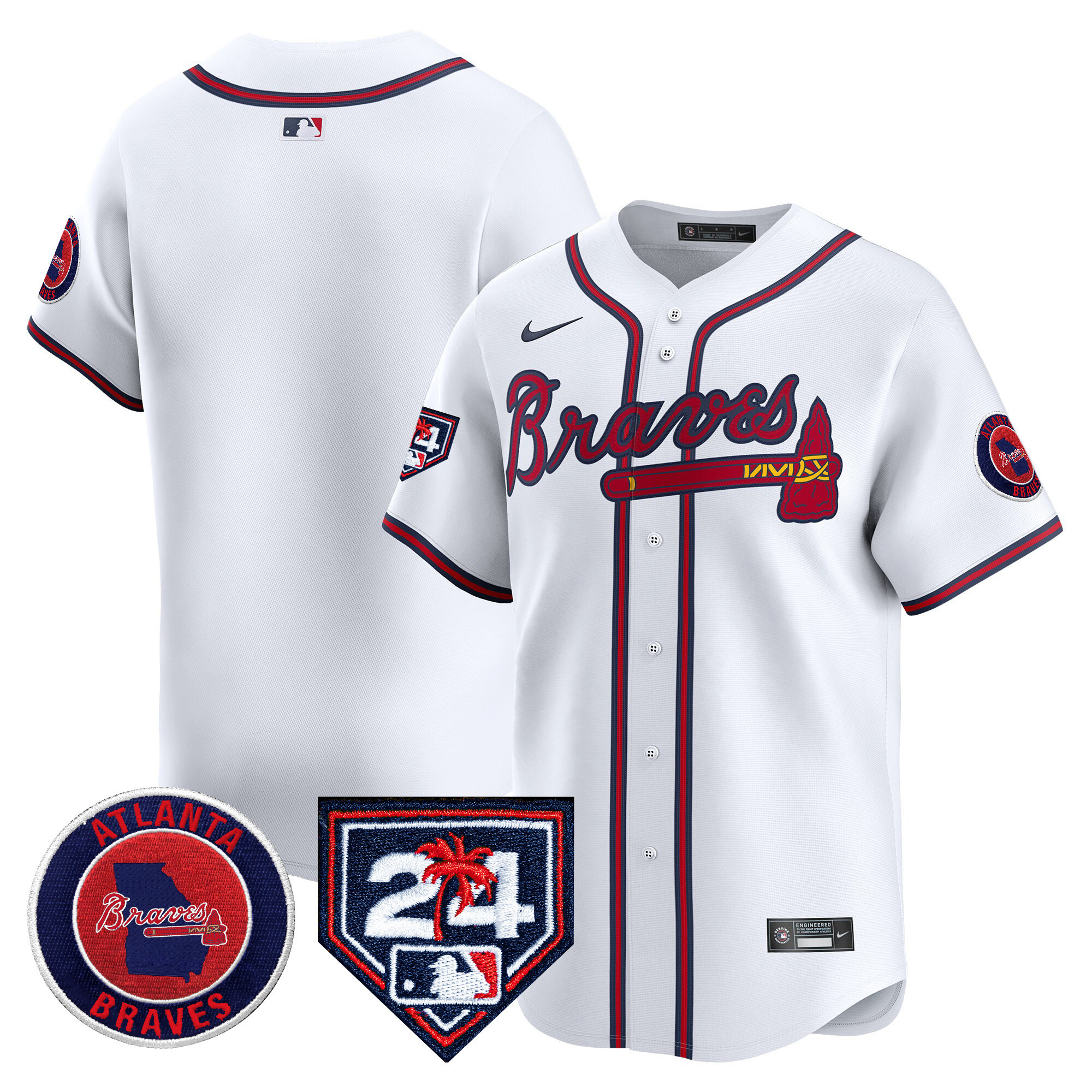 Team Men's Atlanta Braves 2024 Spring Training Patch Vapor Premier Limited White Jersey - All Stitched
