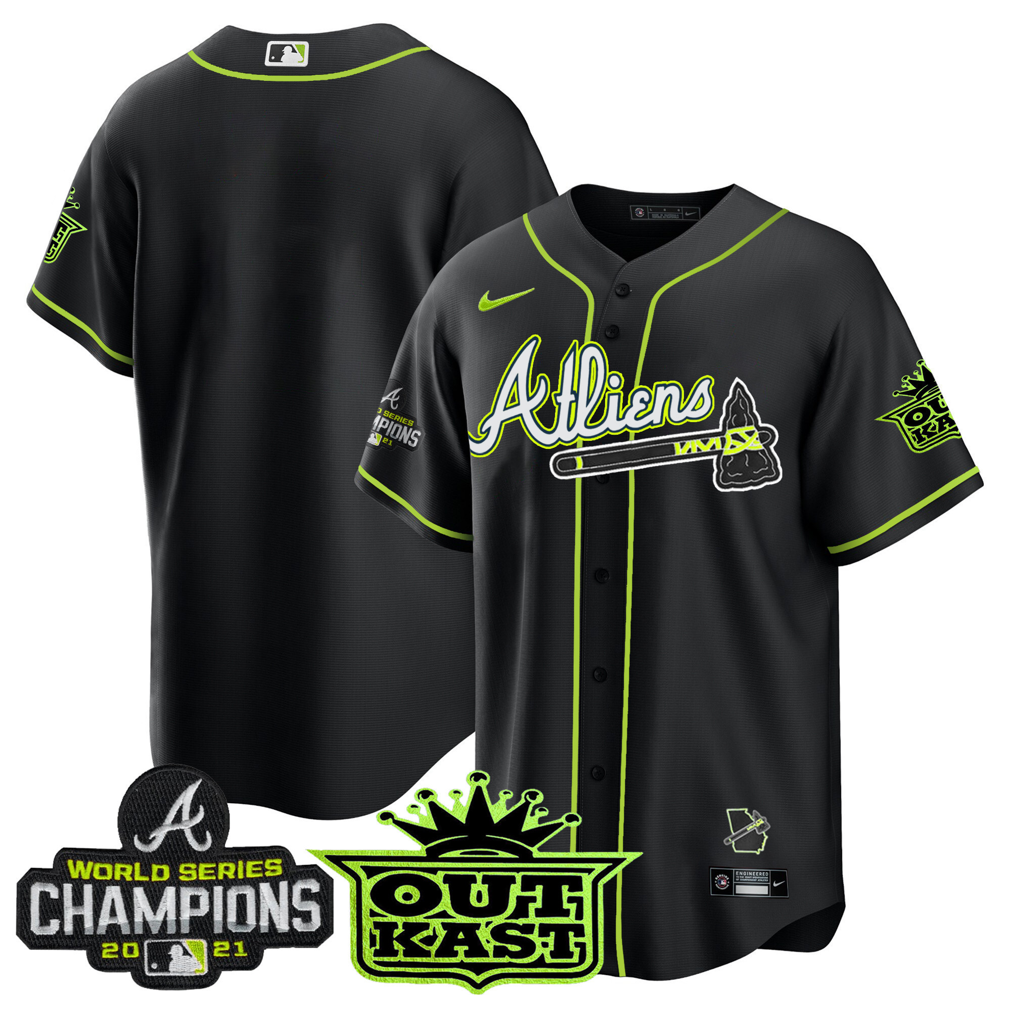 Team Men's Atlanta Braves Atliens Champions Cool Base Black Jersey - All Stitched