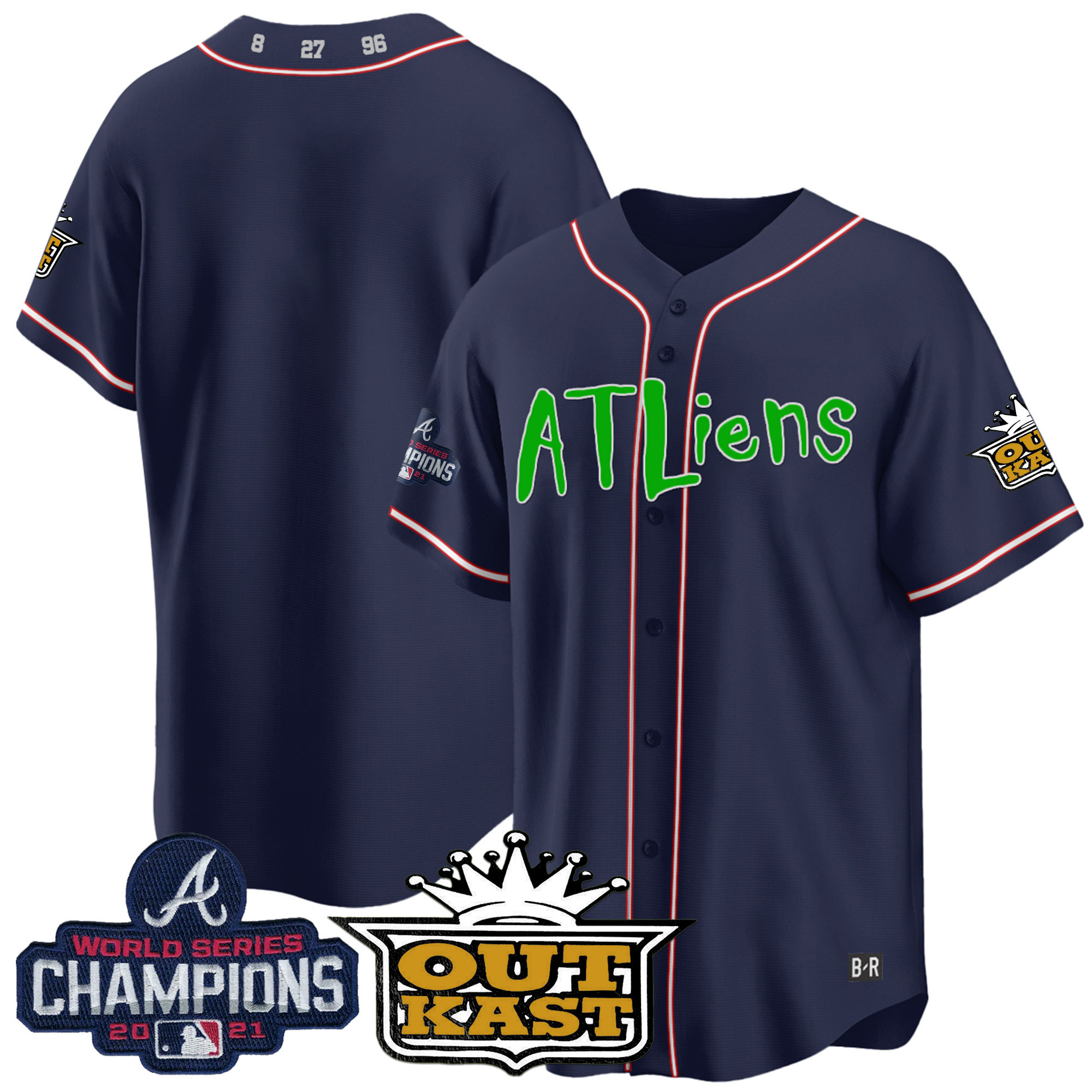Team Men's Atlanta Braves Atliens Champions Cool Base Navy Jersey - All Stitched