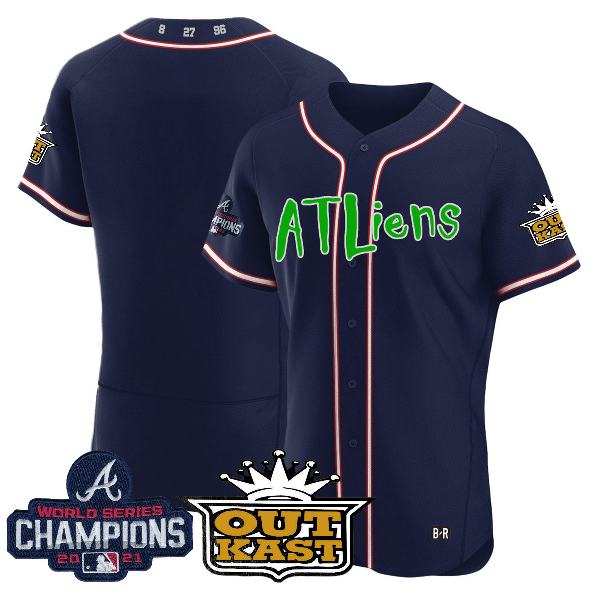 Team Men's Atlanta Braves Atliens Champions Flex Base Navy Jersey - All Stitched