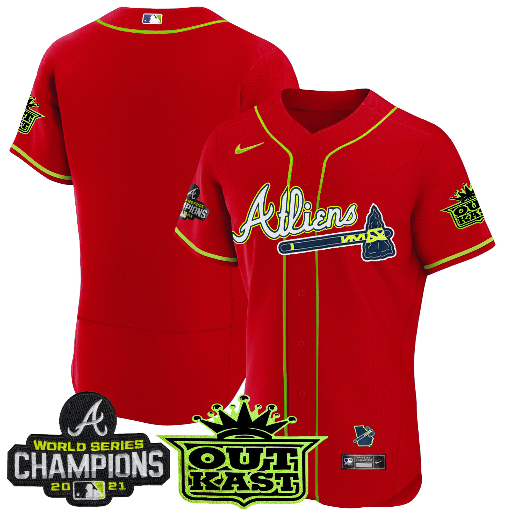 Team Men's Atlanta Braves Atliens Champions Flex Base Red Jersey - All Stitched