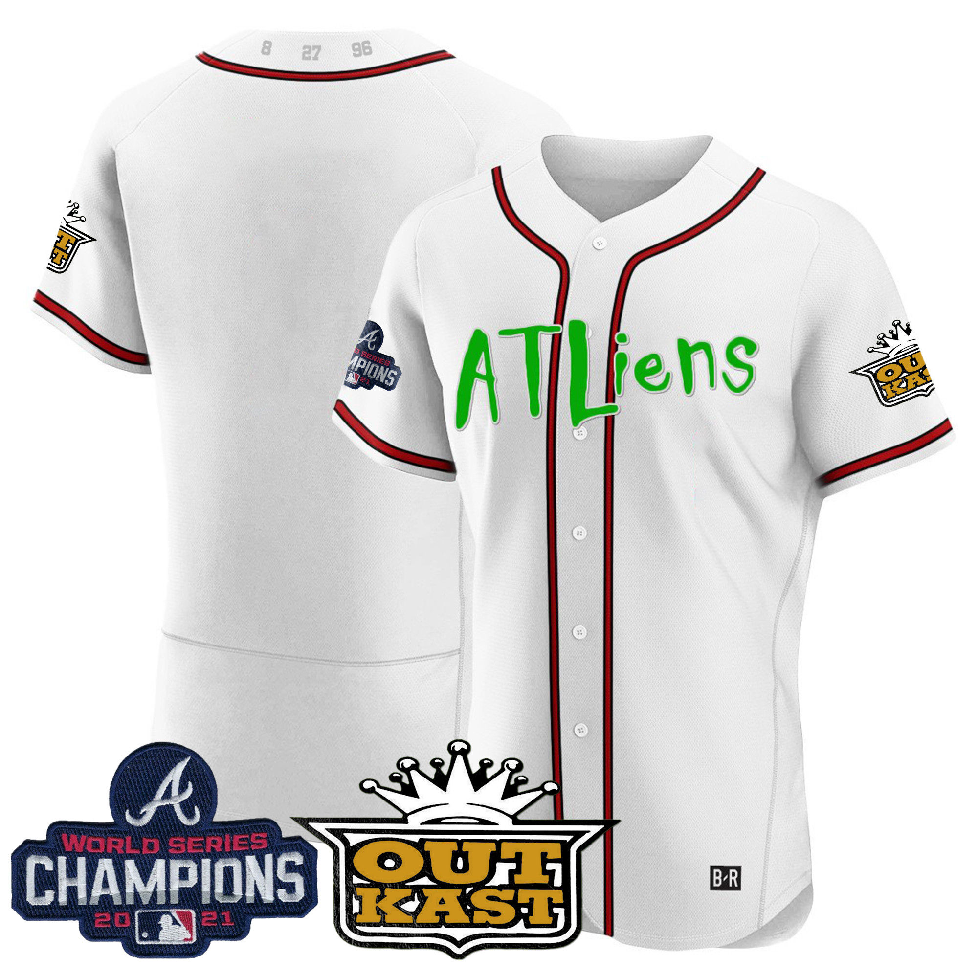 Team Men's Atlanta Braves Atliens Champions Flex Base White Jersey - All Stitched