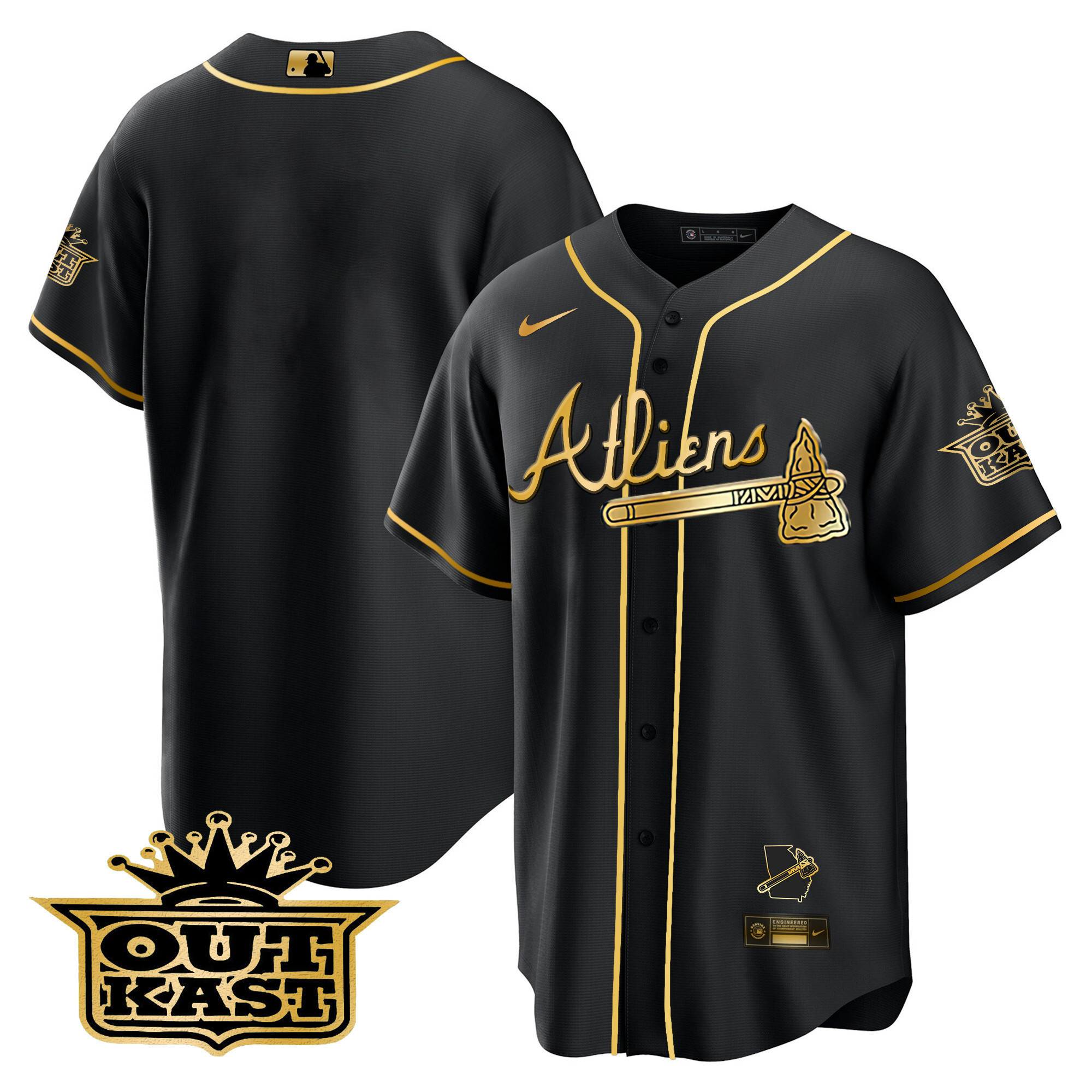 Team Men's Atlanta Braves Atliens Cool Base V2 Black Limited Jersey - All Stitched