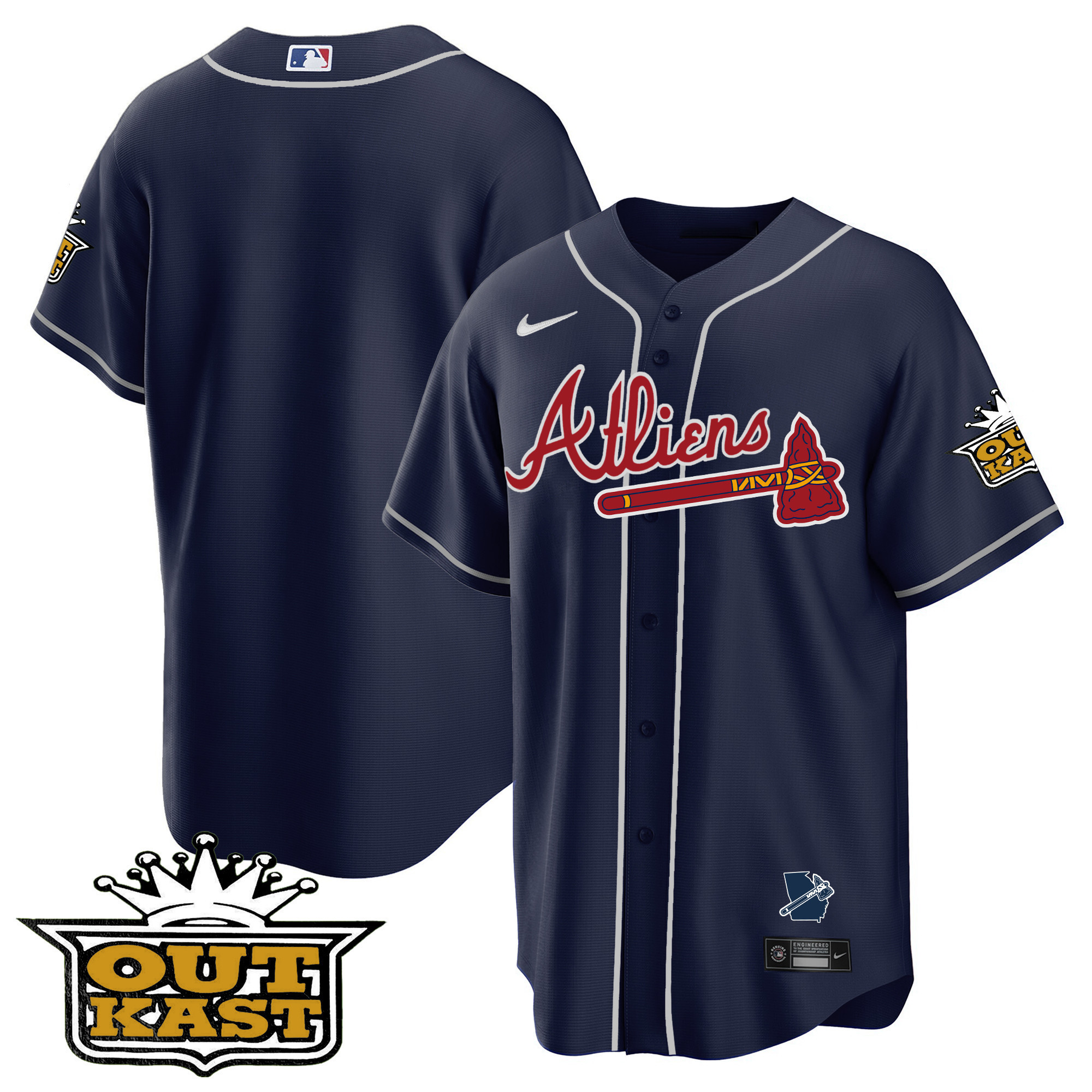 Team Men's Atlanta Braves Atliens Cool Base V2 Navy Jersey - All Stitched