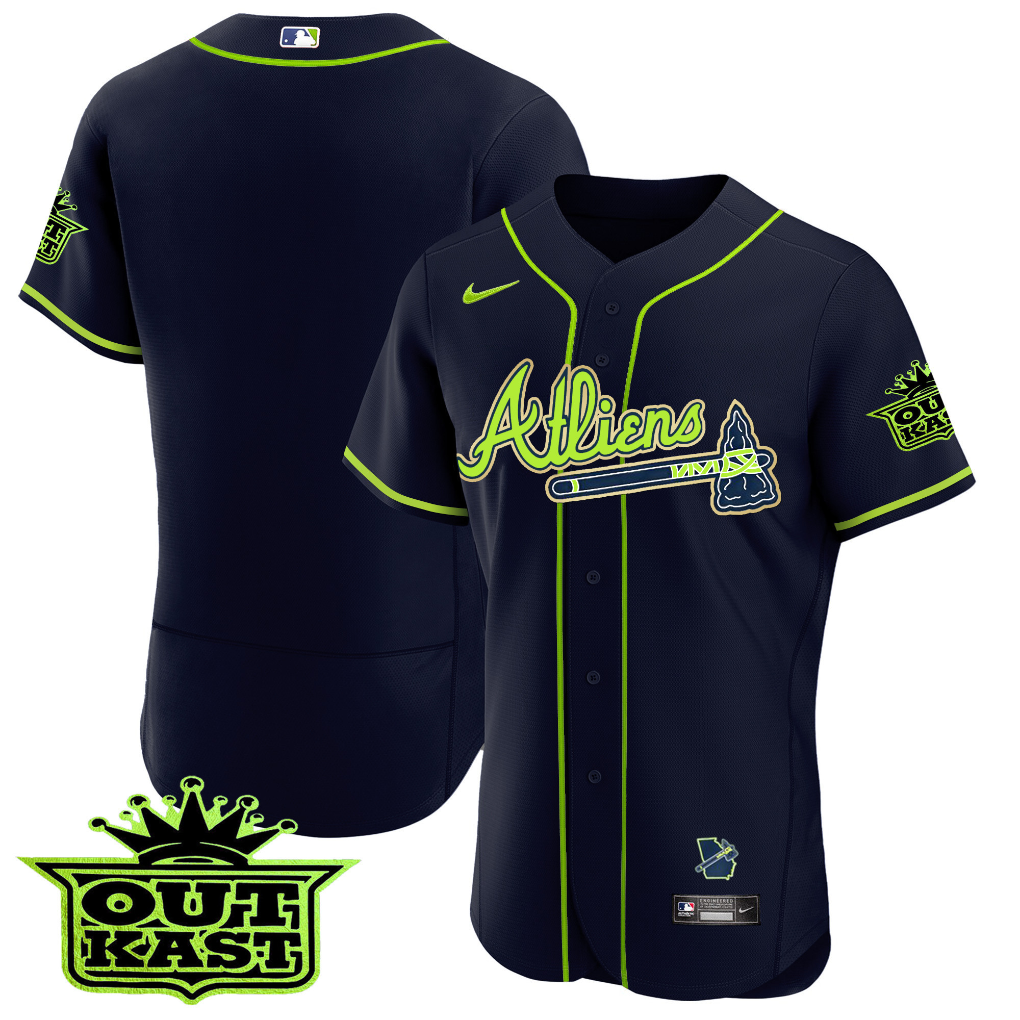 Team Men's Atlanta Braves Atliens Flex Base Gold Trim Jersey - All Stitched