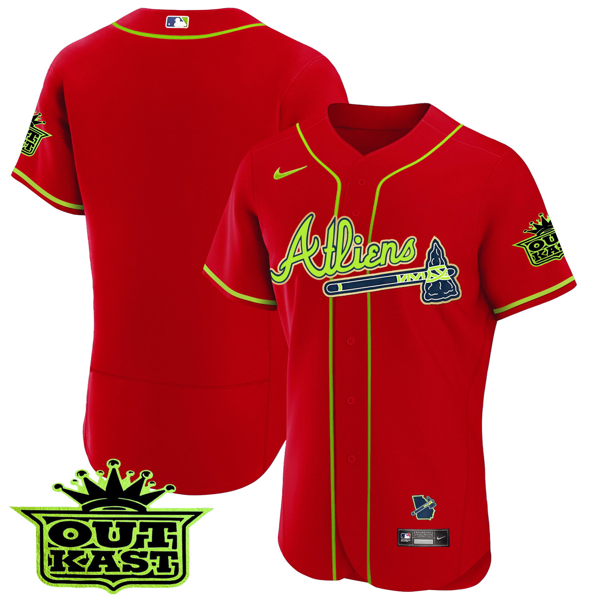 Team Men's Atlanta Braves Atliens Flex Base Gold Trim Red Jersey - All Stitched