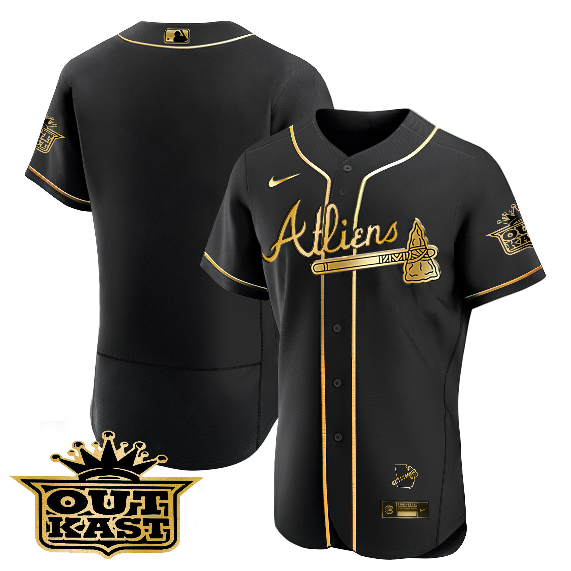 Team Men's Atlanta Braves Atliens Flex Base V2 Black Limited Jersey - All Stitched