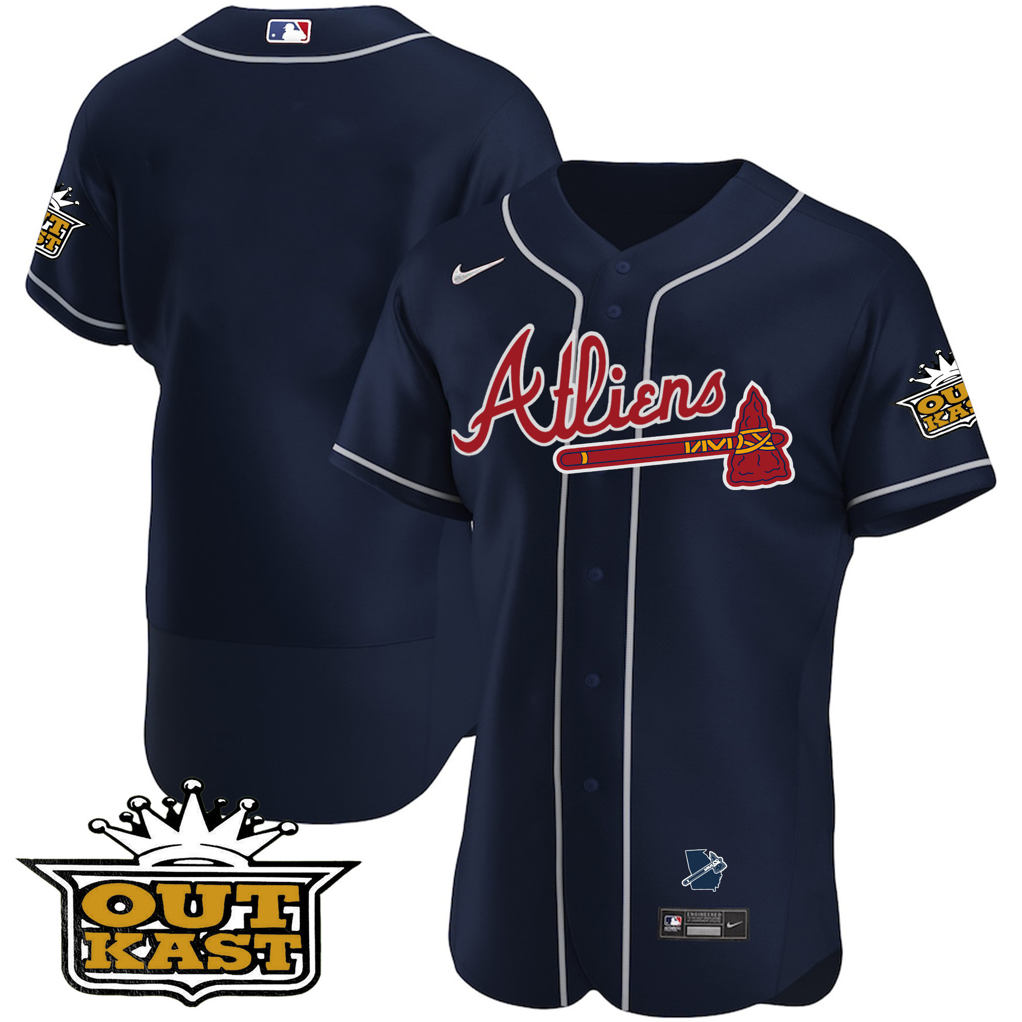 Team Men's Atlanta Braves Atliens Flex Base V2 Navy Jersey - All Stitched