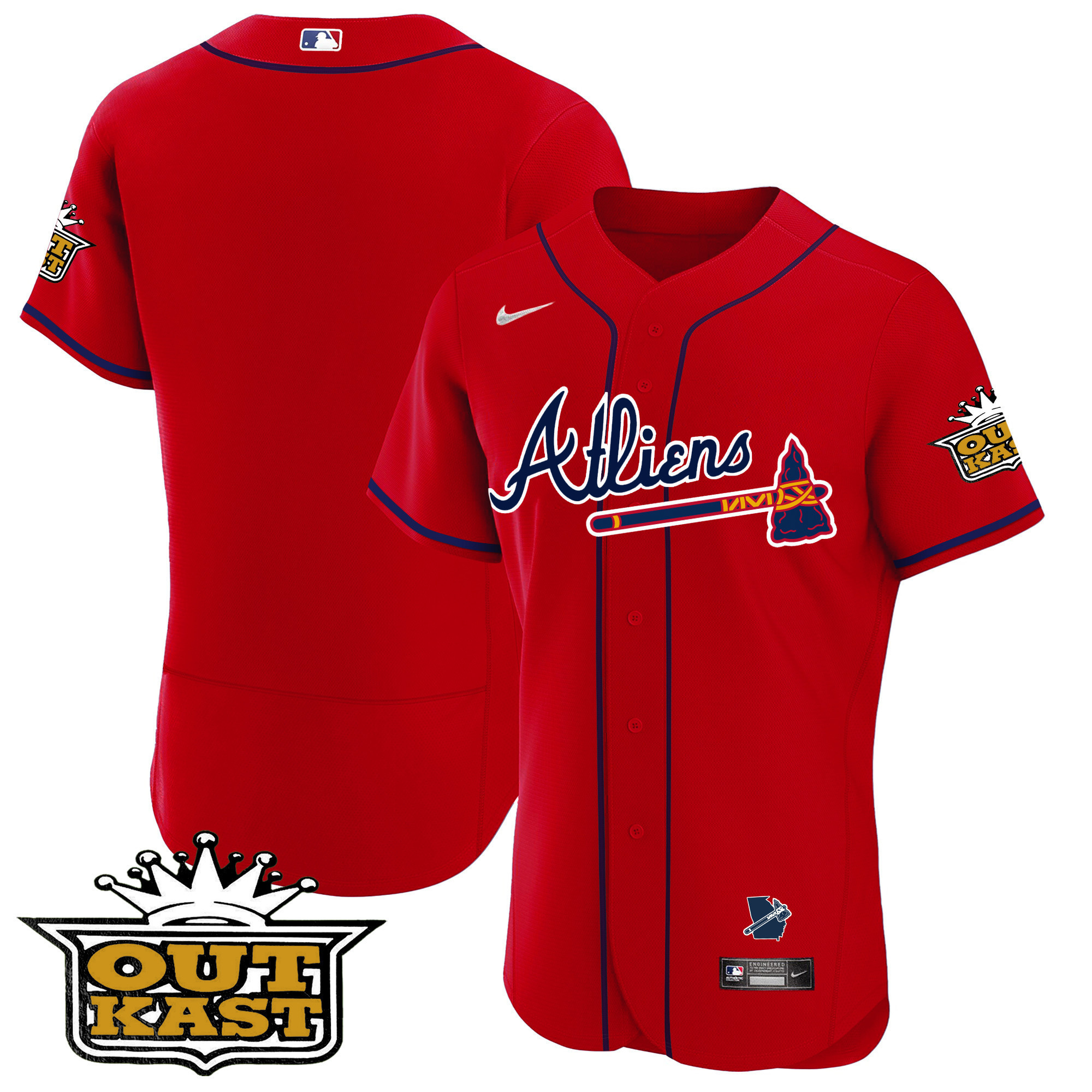 Team Men's Atlanta Braves Atliens Flex Base V2 Red Jersey - All Stitched